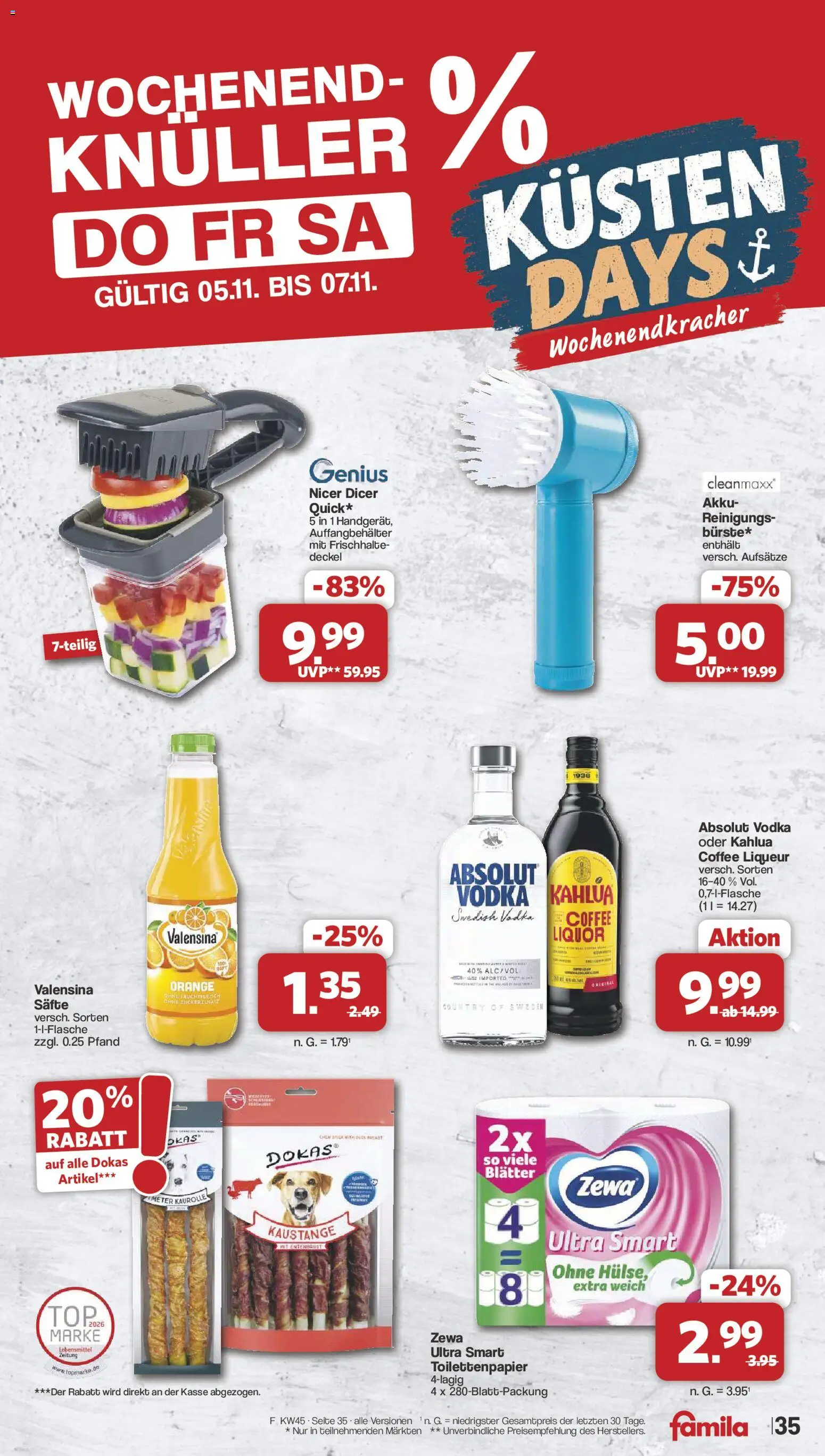 Famila Nordwest Kusten Days – gültig ab 02.11.2026 | Seite: 37 | Produkte: Zewa, Valensina, Vodka, Toilettenpapier