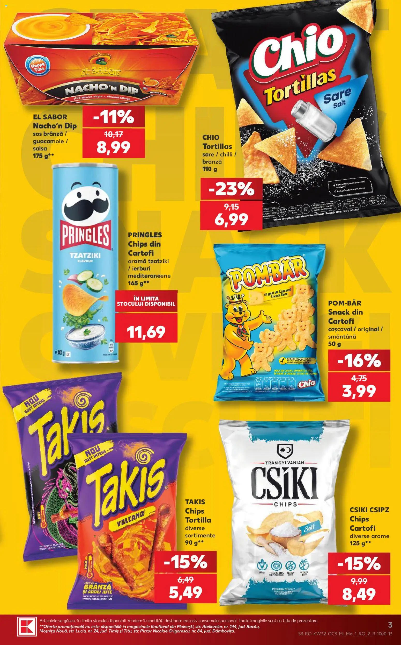 Kaufland RO akciós ujság - amely érvényes a következő dátumtól: 2026.08.05. | Oldal: 3 | Termékek: Chips, Pringles, Tortilla, Guacamole