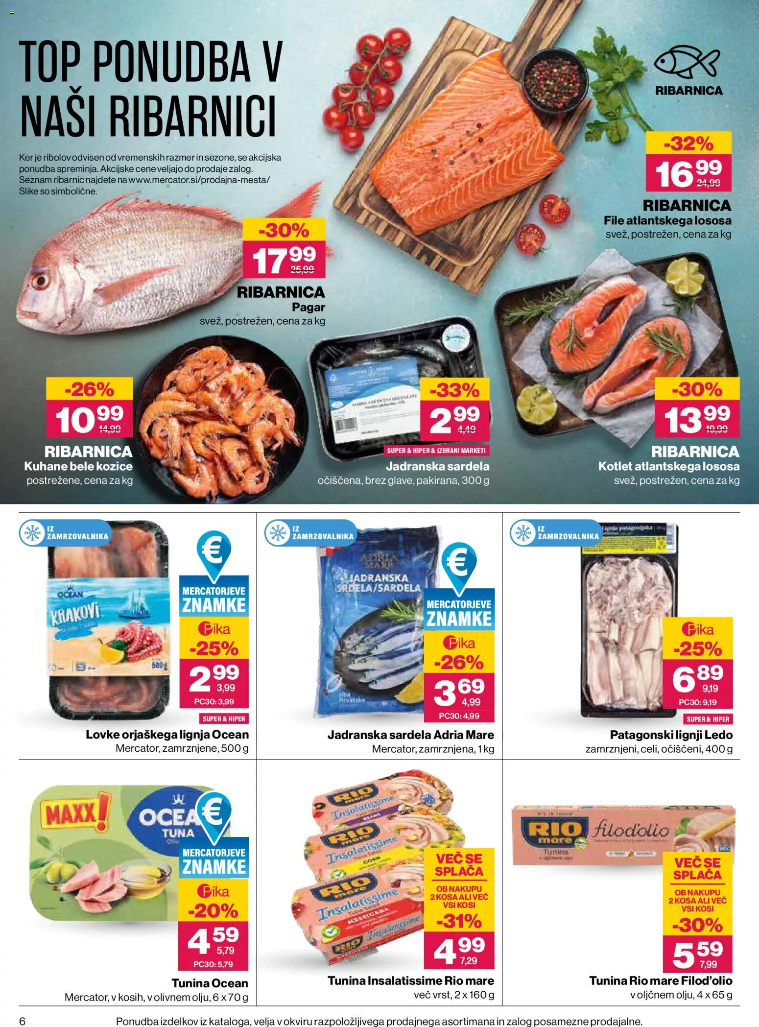 Novi Mercator katalog ponudbe – veljaven od 22.10.2026 | Stran: 6 | Izdelki: Lignji, Kozice, Tuna