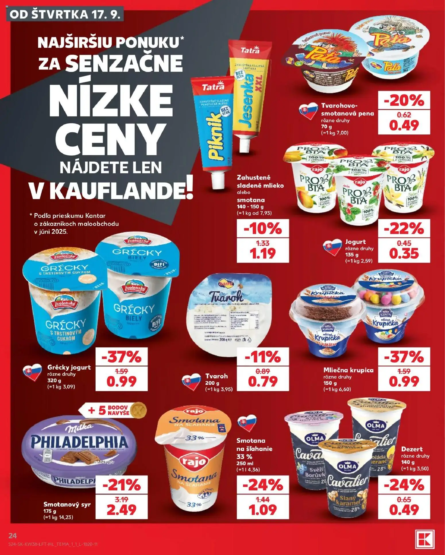 Kaufland SK akciós ujság - amely érvényes a következő dátumtól: 2026.09.17. | Oldal: 24 | Termékek: Milka, Philadelphia