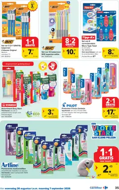 Set van 6 correctierollers Micro Tape Twist, 6 x 8 meter - Voorbeeld van een folder van Carrefour, geldig van 26/08/2026 | Pagina: 35 | Producten: Markeerstiften, Tape, Markeerstift, Balpennen