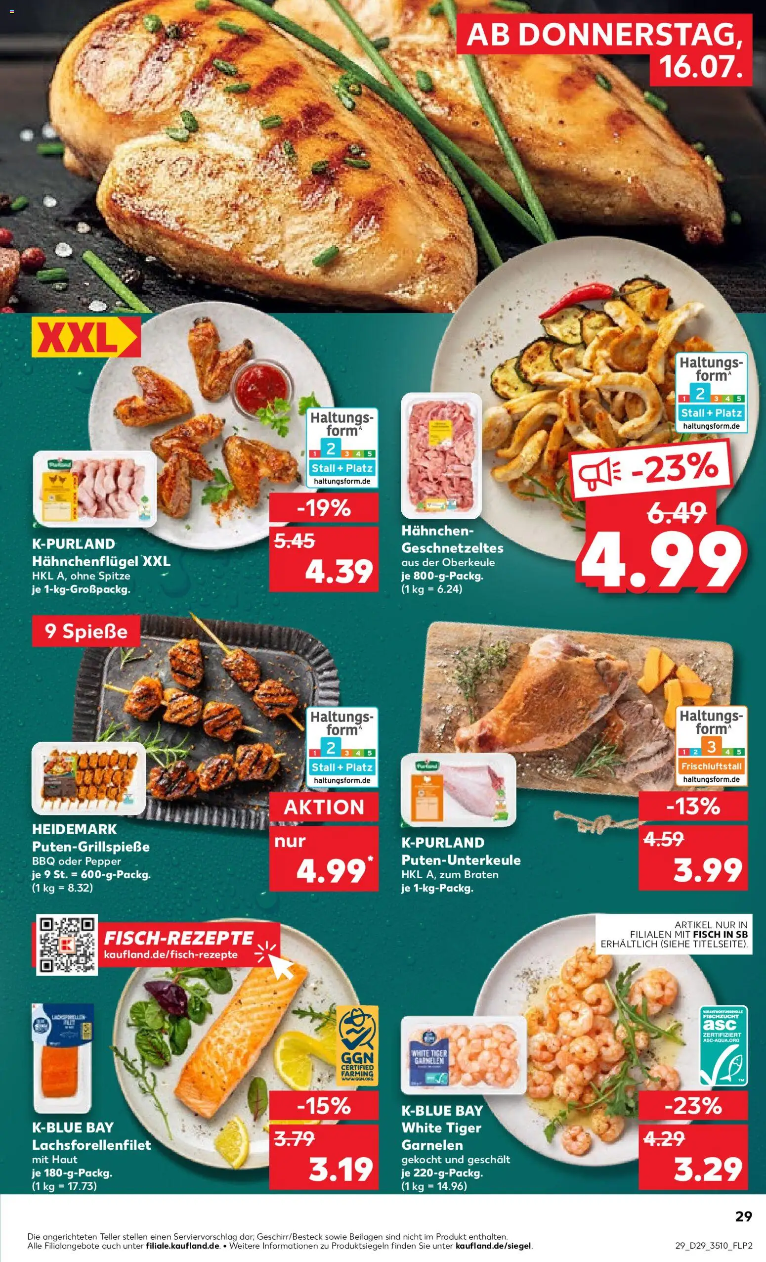Kaufland Prospekt Zeitz – gültig ab 16.07.2026 | Seite: 29 | Produkte: Spieße, Garnelen, Fisch, Tiger garnelen