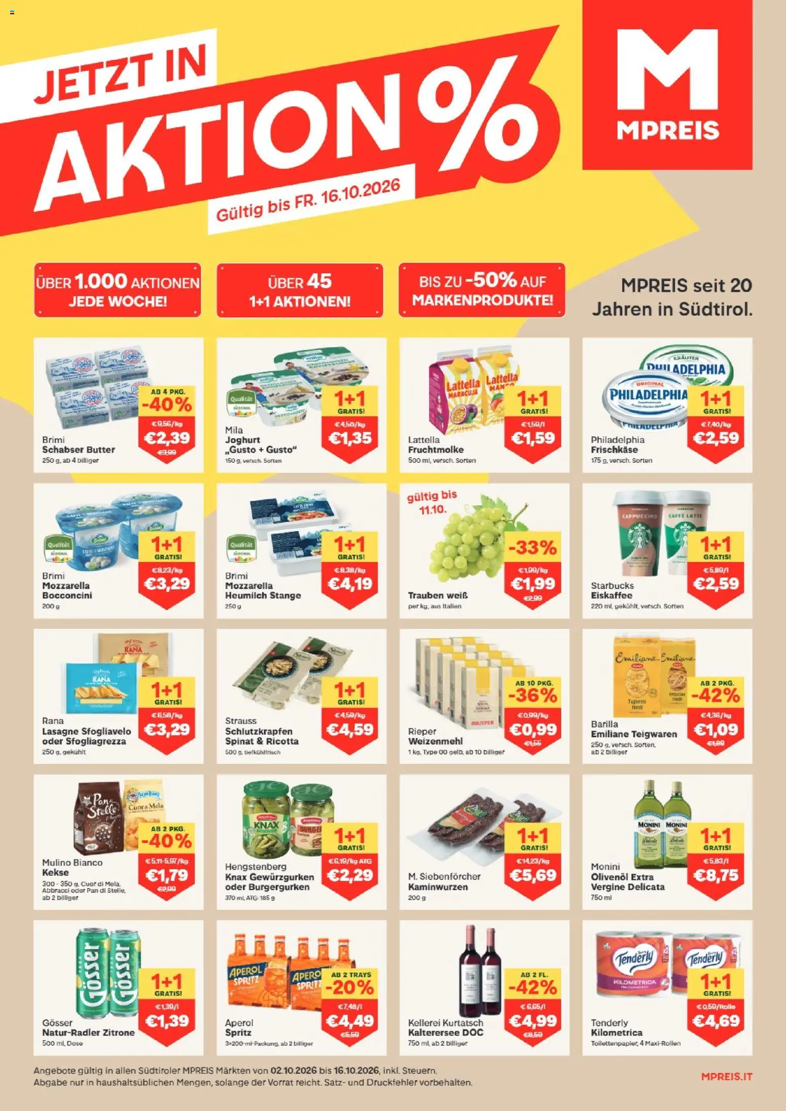 MPREIS Algund gültig ab 02.10.2026 | Seite: 1 | Produkte: Zitrone, Eiskaffee, Butter, Joghurt