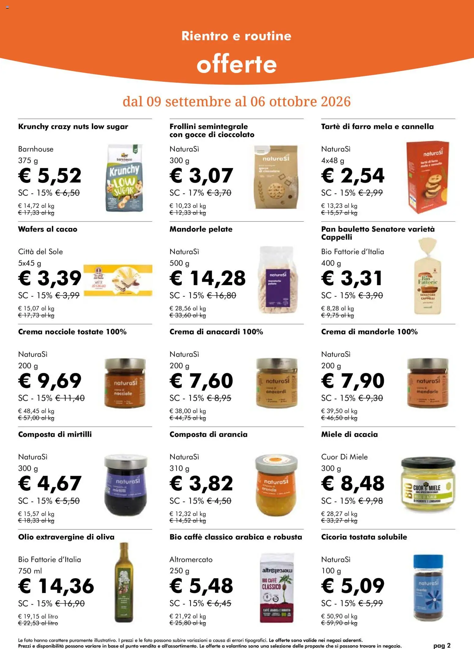 Volantino Natura Sì del 09/09/2026 | Pagina: 2 | Prodotti: Anacardi, Arancia, Cacao, Miele