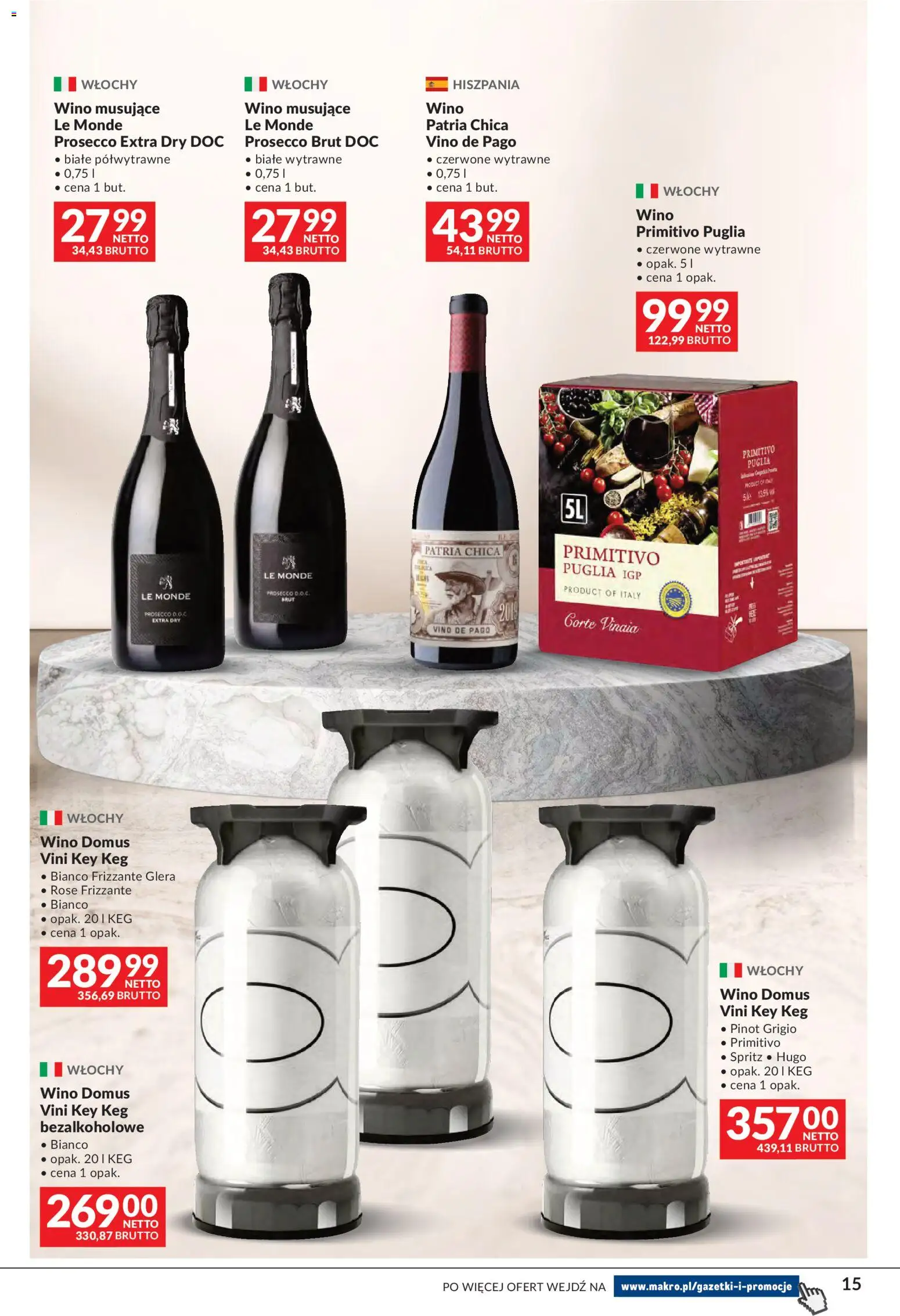 Makro gazetka - Sery, Wędliny, Wina od 01.09.2026 | Strona: 15 | Produkty: Wino musujące, Wino, Pinot Grigio, Prosecco
