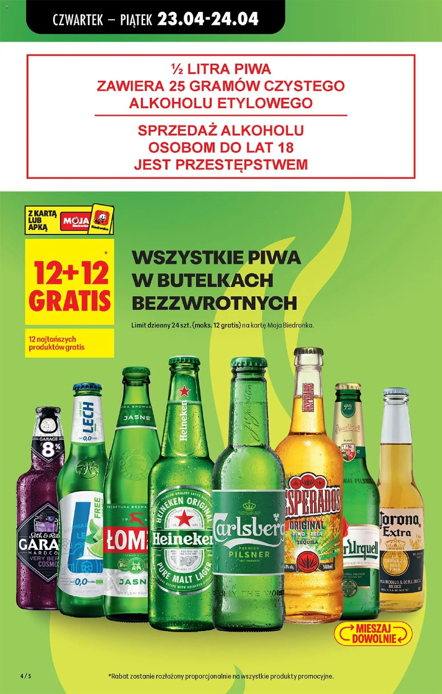 Biedronka gazetka od czwartku od 23.04.2026 | Strona: 18 | Produkty: Karta, Tequila, Piwo, Heineken