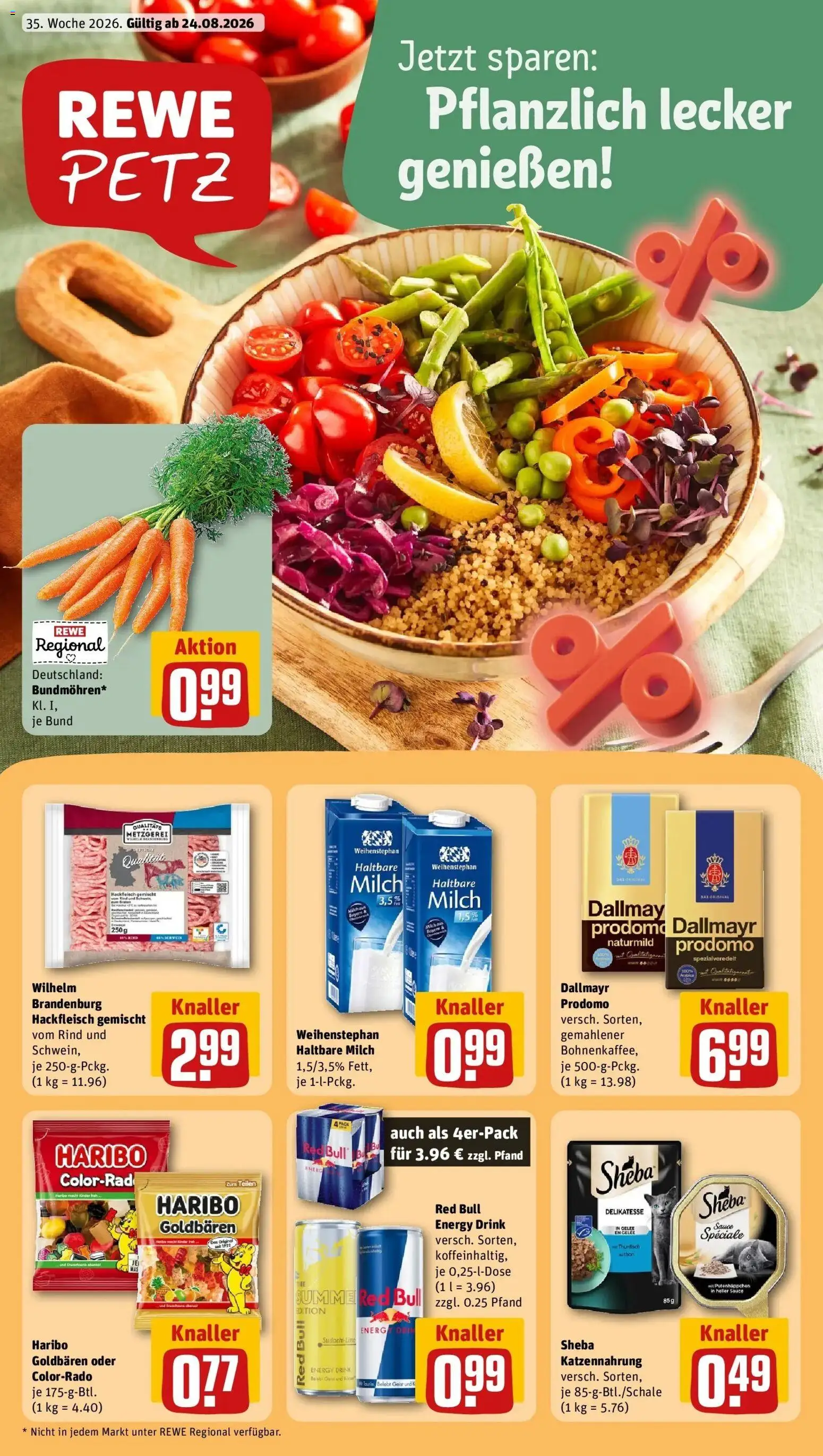 REWE Prospekt ab 24.08.2026 zum Blättern » Angebote | Seite: 1 | Produkte: Haribo, Thunfisch, Dallmayr, Hackfleisch