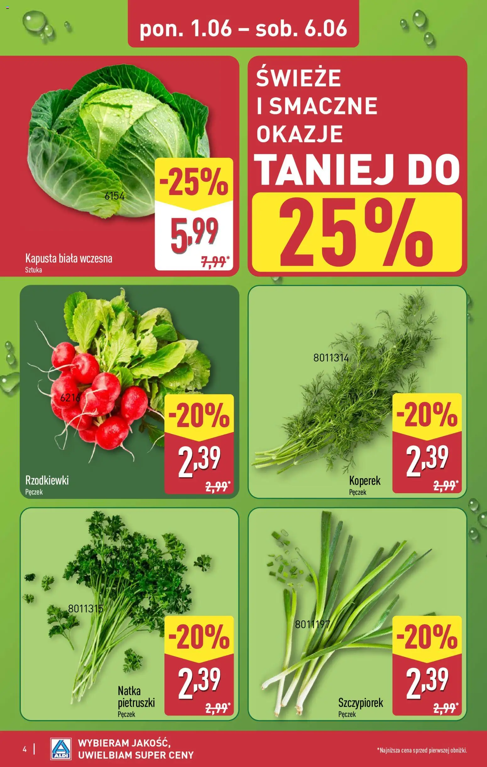 Aldi gazetka od 01.06.2026 | Strona: 4 | Produkty: Kapusta, Koperek, Kapusta biała