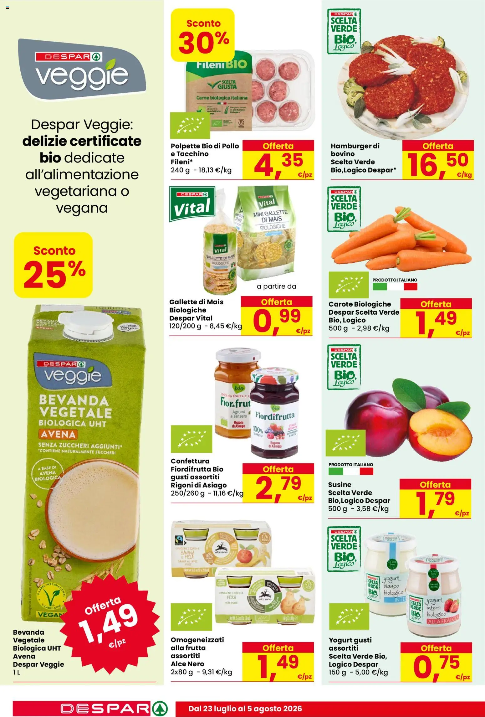 Volantino Despar del 23/07/2026 | Pagina: 6 | Prodotti: Bovino, Tacchino, Agrumi, Gallette