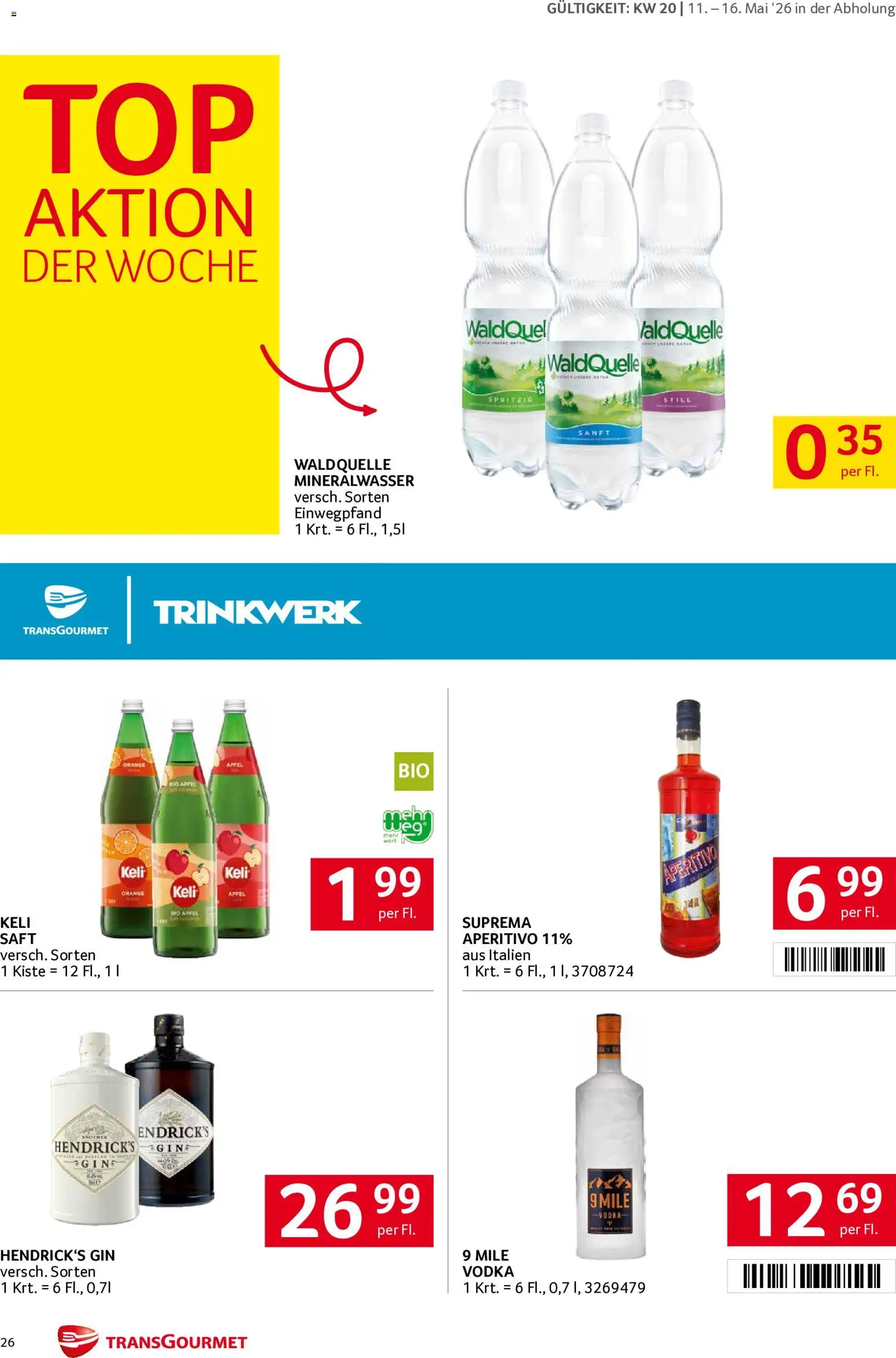 Transgourmet Flugblatt gültig ab 11.05.2026 | Seite: 26 | Produkte: Gin, Saft, Äpfel