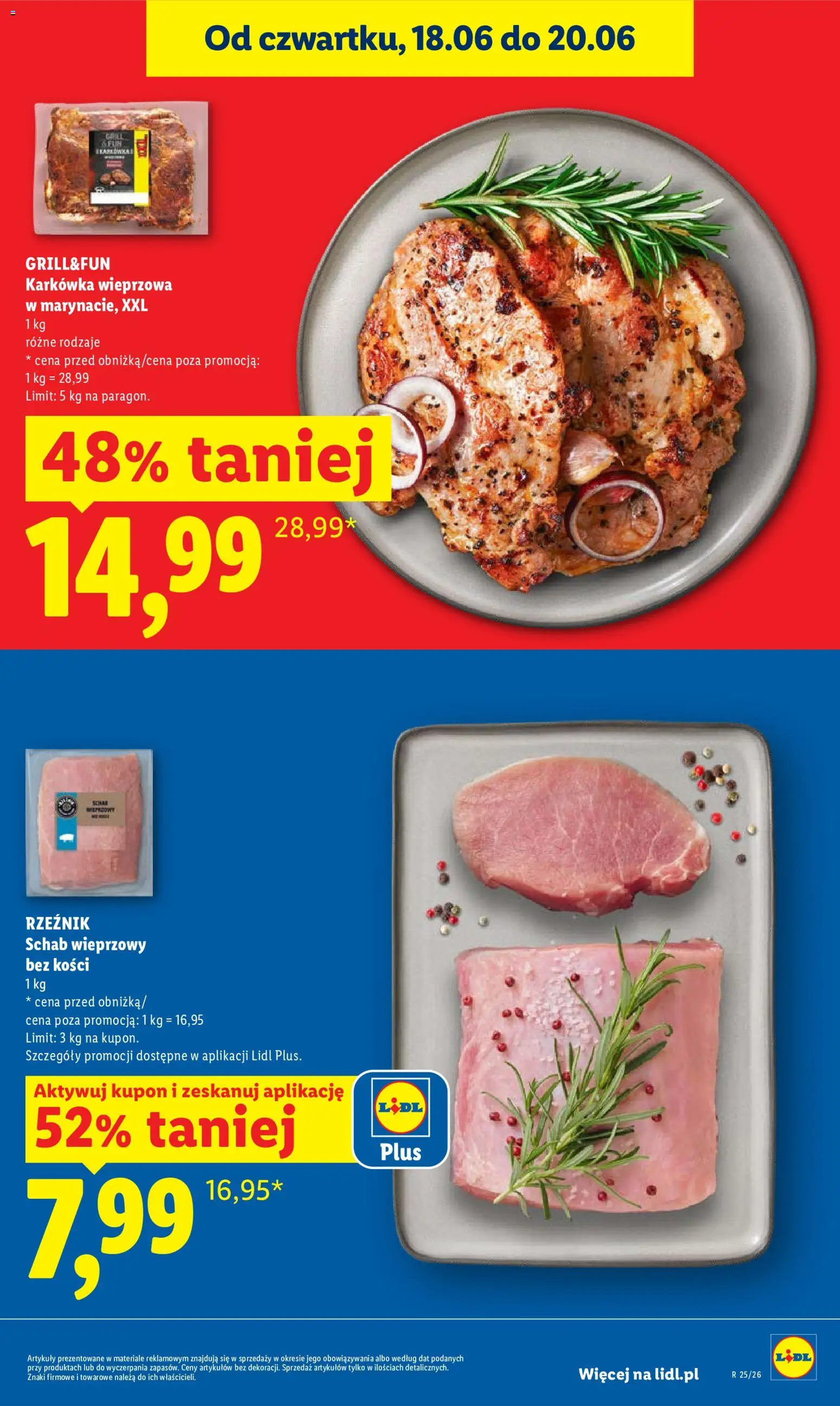 Lidl gazetka od 18.06.2026 | Strona: 7 | Produkty: Karkówka, Karkówka wieprzowa, Schab wieprzowy bez kości, Grill