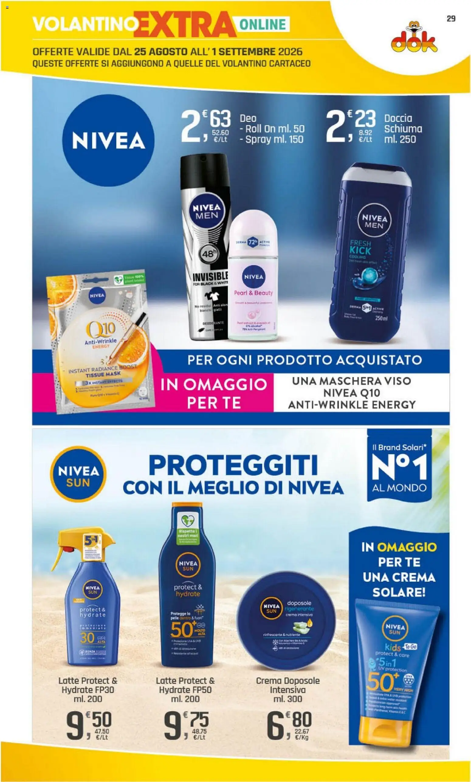 Volantino DOK del 20/08/2026 | Pagina: 29 | Prodotti: Schiuma, Maschera, Deodorante, Doccia