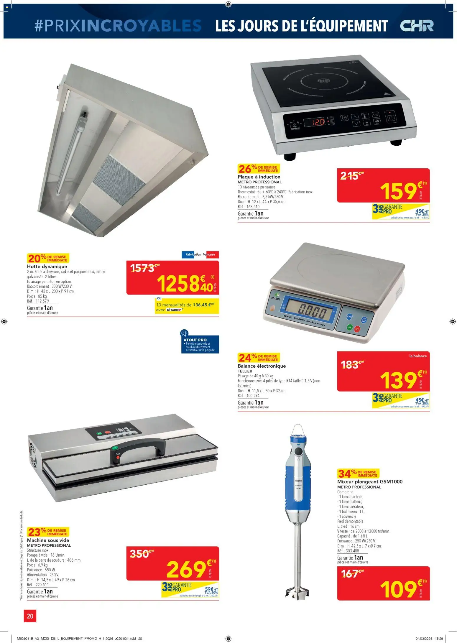 {H1} | Page: 20 | Produits: Plaque a induction, Machine sous vide, Mixeur plongeant, Bol