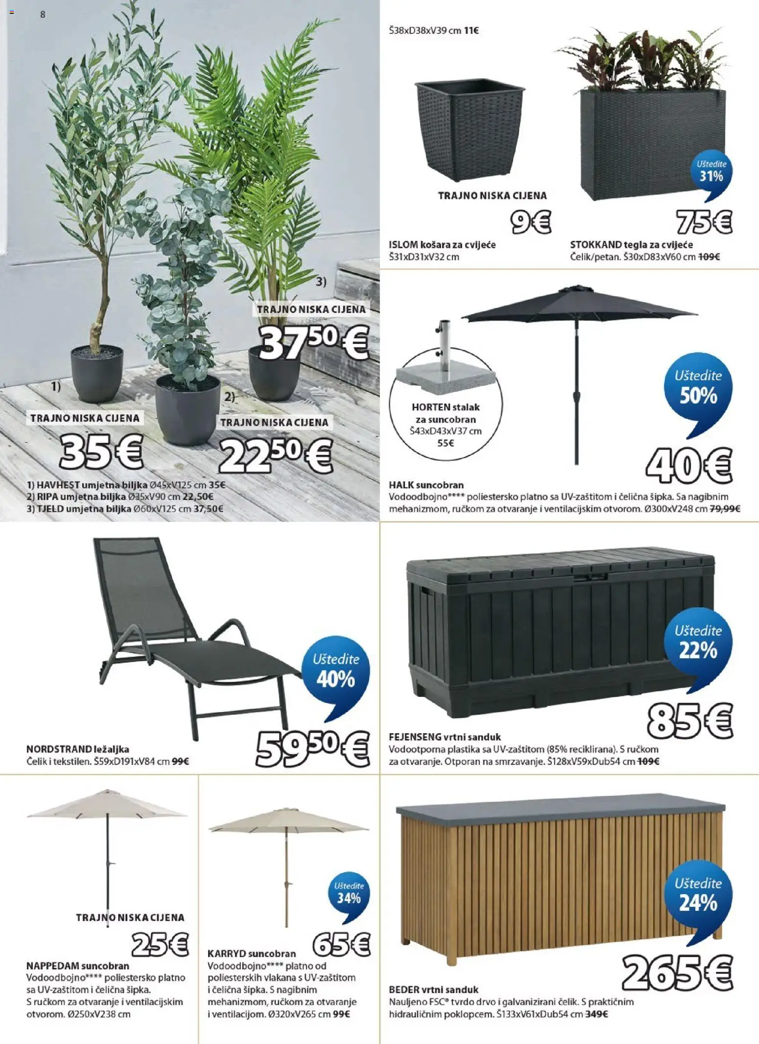 JYSK katalog | vrijedi od 03.06.2026 | Stranica: 8 | Proizvodi: Cvijeće, Ležaljka, Košara, Suncobran