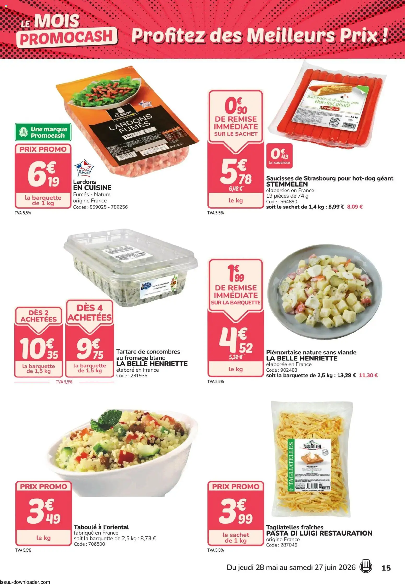 {H1} | Page: 15 | Produits: Concombre, Fromage blanc, Saucisse, Porc