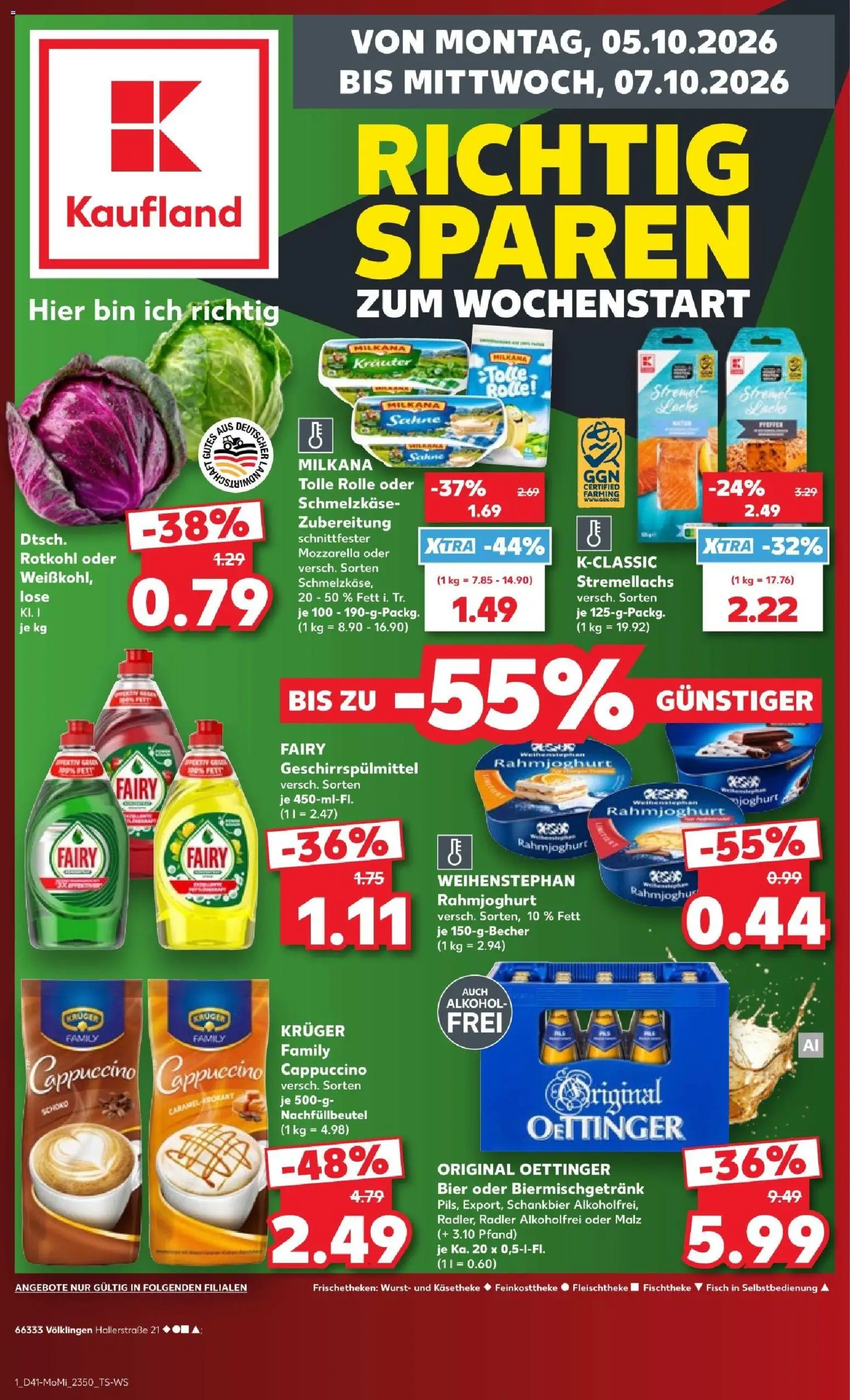 Kaufland Prospekt Völklingen – gültig ab 05.10.2026 | Seite: 1 | Produkte: Rotkohl, Bier, Geschirrspülmittel, Wurst