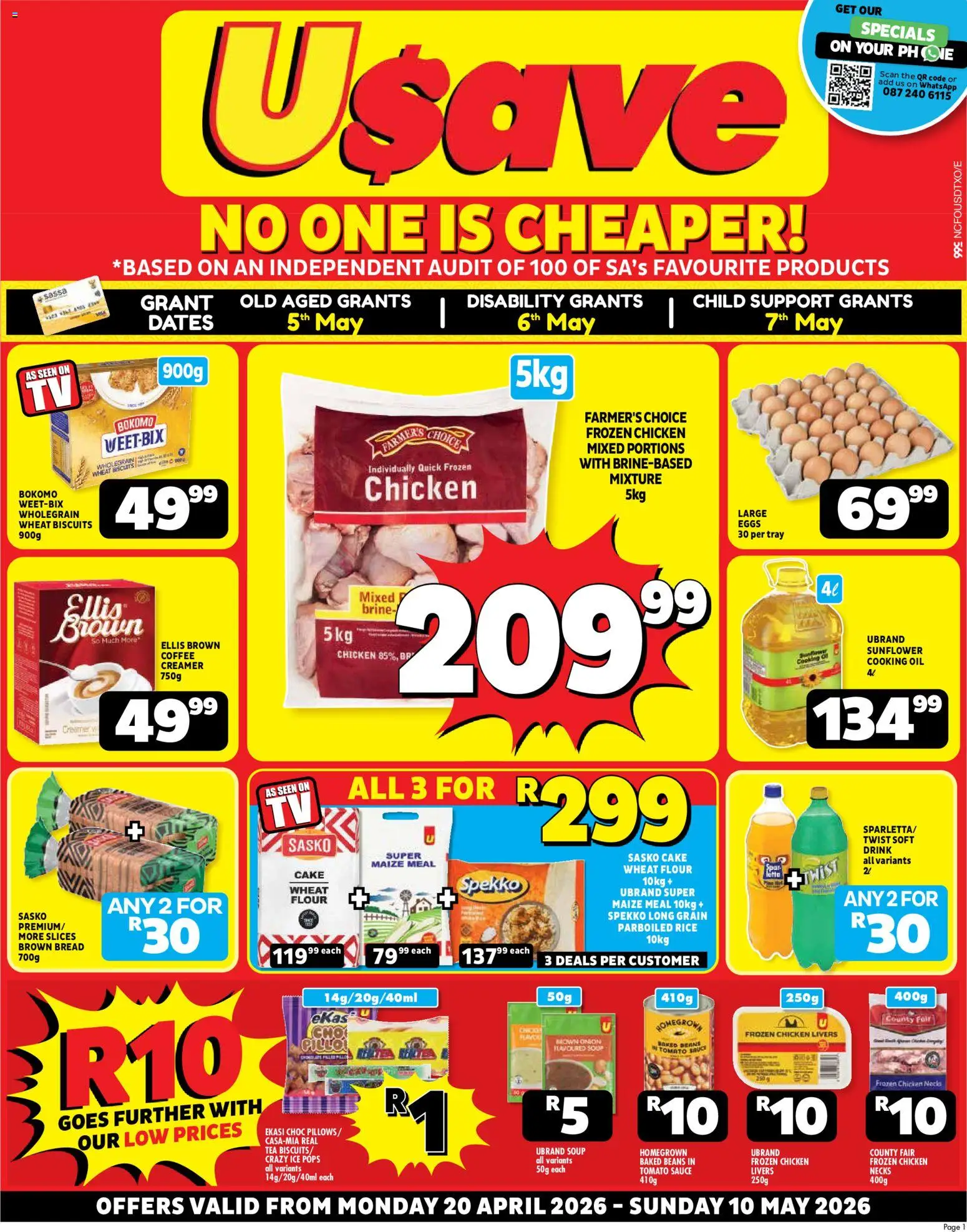 New Usave catalogue – valid from 20.04.2026 | Page: 1 | Products: Flour, Creamer, Bread, Tomato sauce