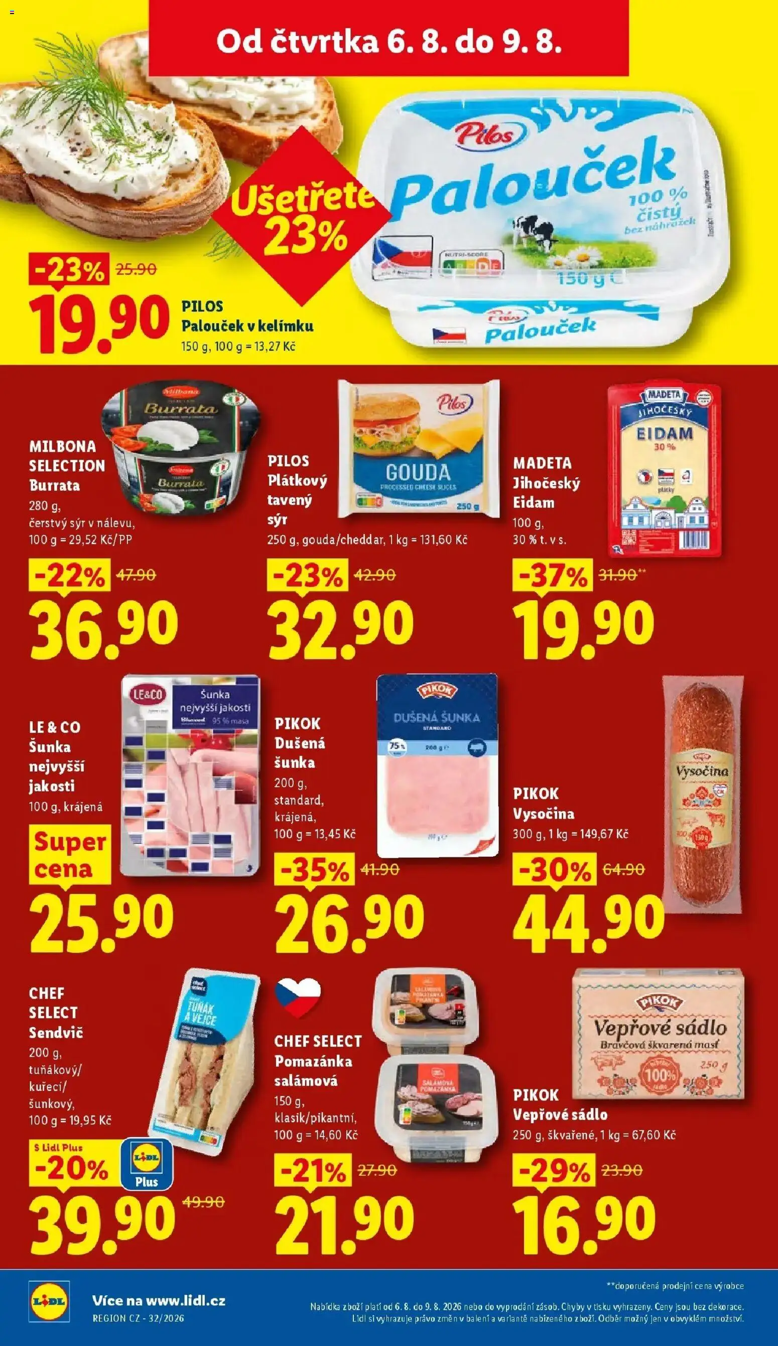 Lidl aktuální leták od 06.08.2026 | Strana: 20 | Produkty: Gouda, Vejce, Milbona, Pikok
