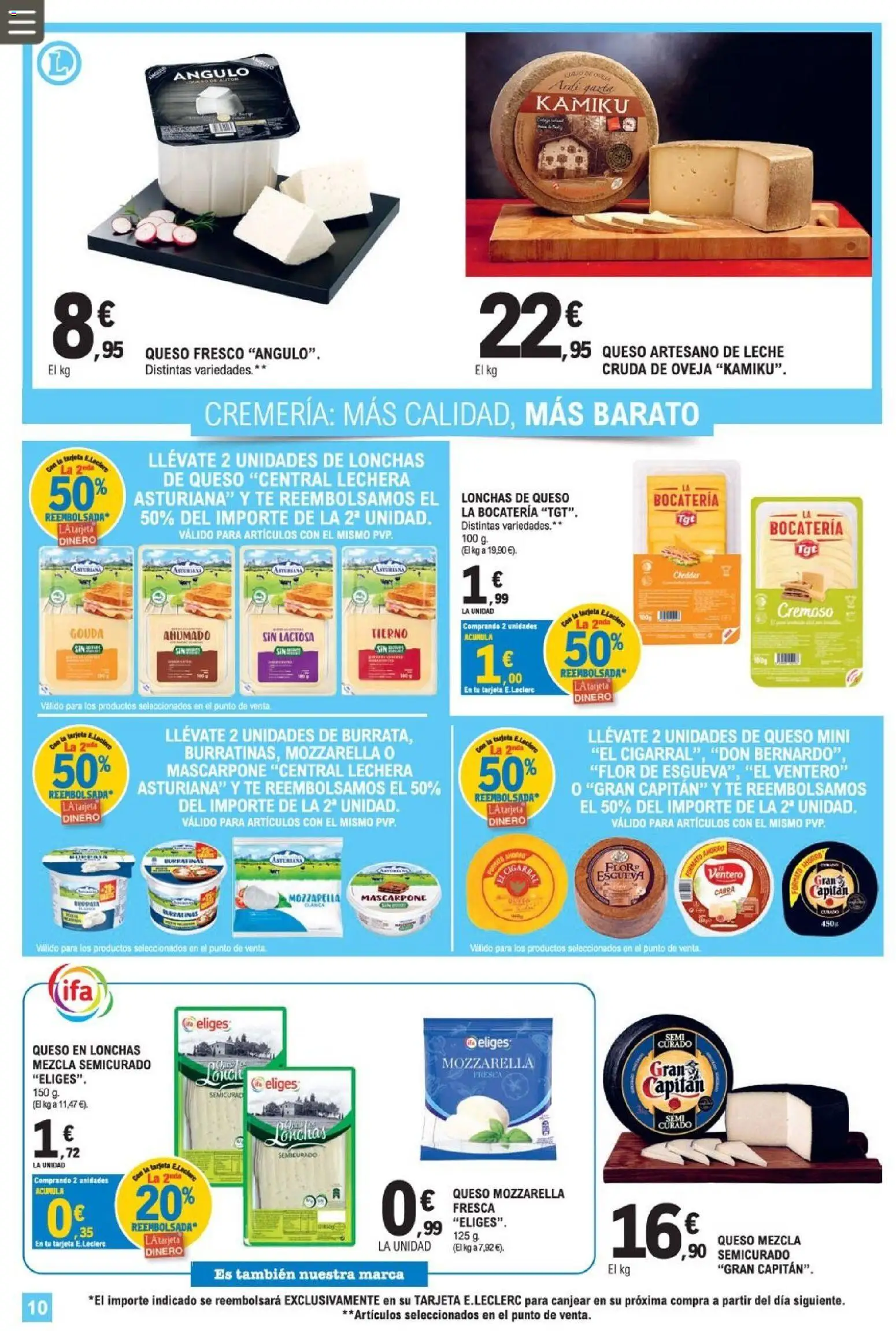 E.Leclerc Miranda de Ebro │ válido desde el 12/08/2026 | Página: 10 | Productos: Leche, Té, Queso en lonchas, Mascarpone