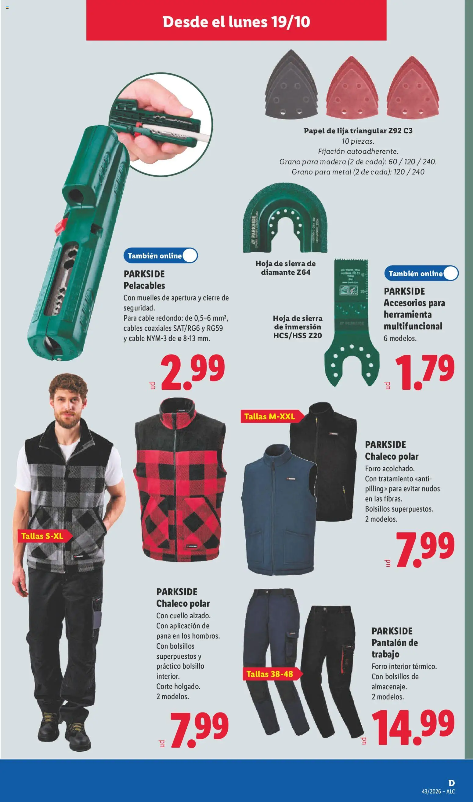 Lidl folleto de bazar │ válido desde el 19/10/2026 | Página: 11 | Productos: Chaleco, Cable, Pantalón de trabajo, Sierra de inmersión