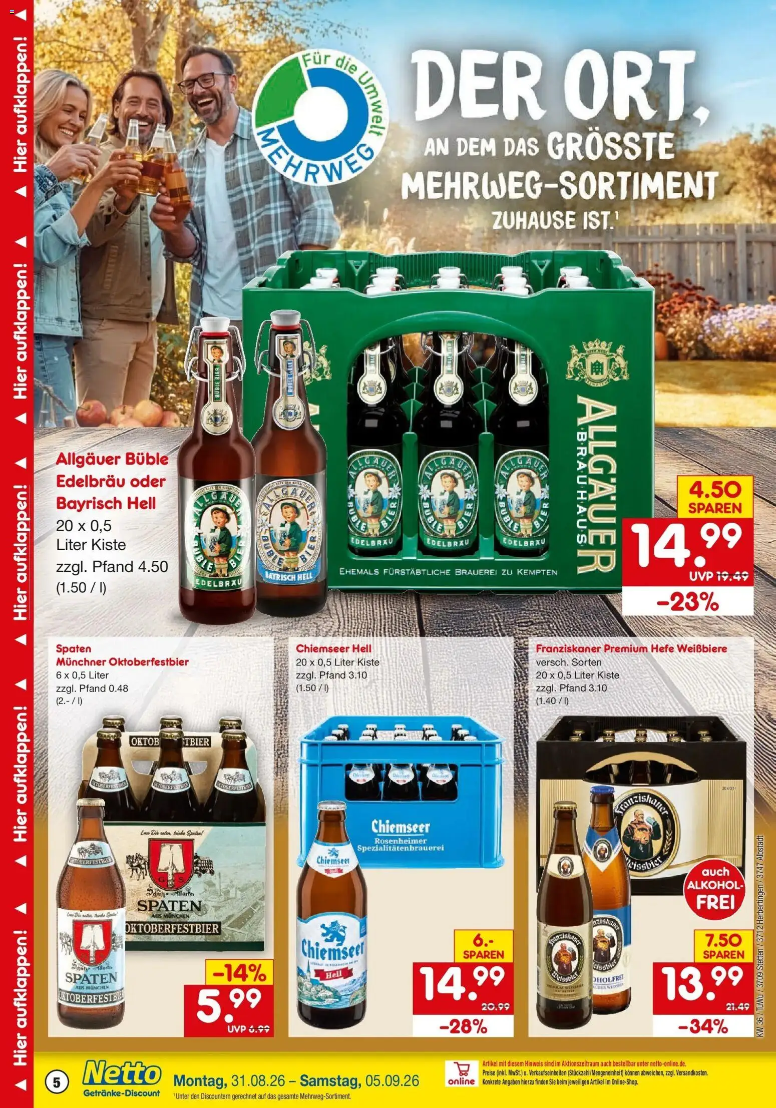 Netto Marken-Discount Prospekt Albstadt-Onstmettingen (ab 31.08.2026) » Angebote | Seite: 5 | Produkte: Franziskaner, Bier, Alkohol