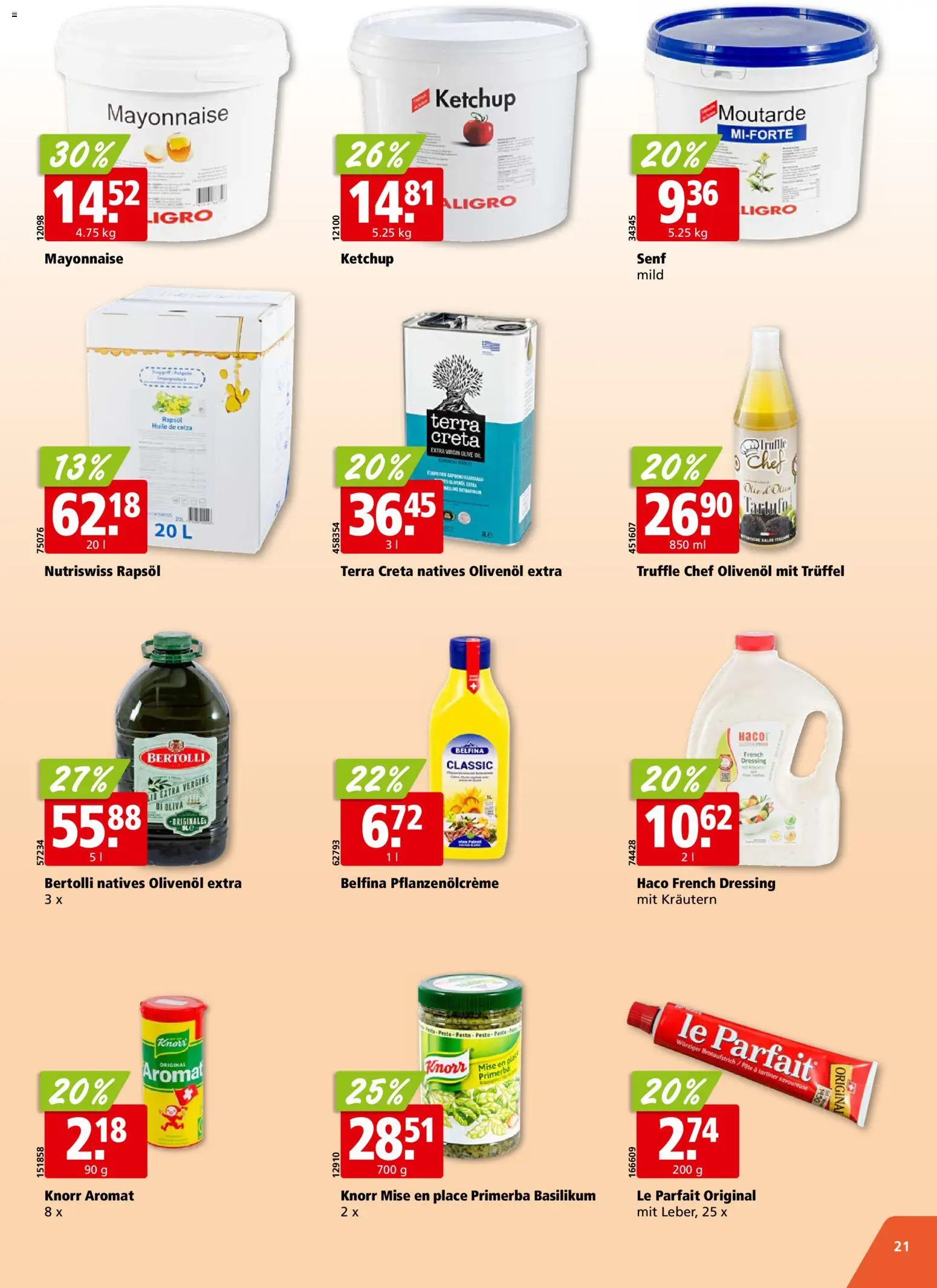Aligro aktionen Chavannes, Matran, Genf, Sitten – gültig ab 25.05.2026 | Seite: 21 | Produkte: Rapsöl, Dressing, Ketchup, Mayonnaise