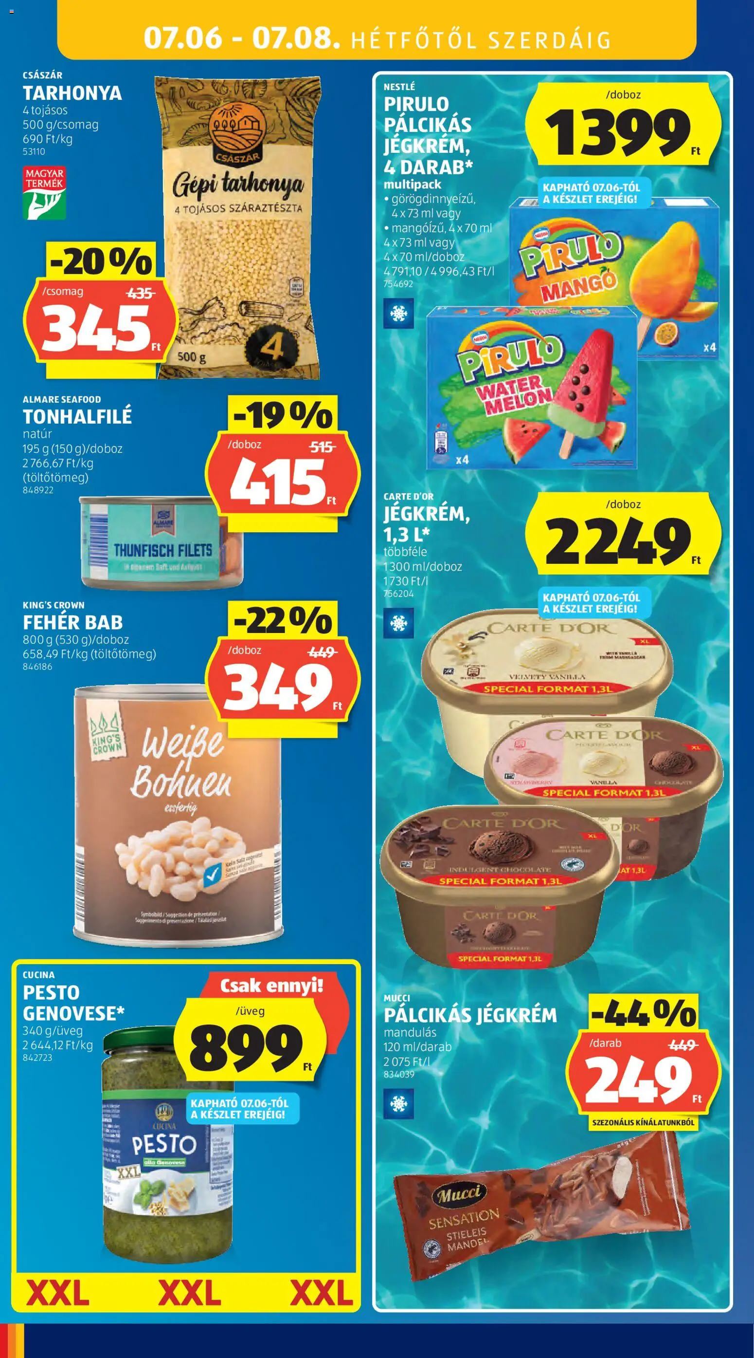 Aldi akciós ujság - amely érvényes a következő dátumtól: 2026.07.02. | Oldal: 40 | Termékek: Pesto, Száraztészta, Jégkrém, Mangó