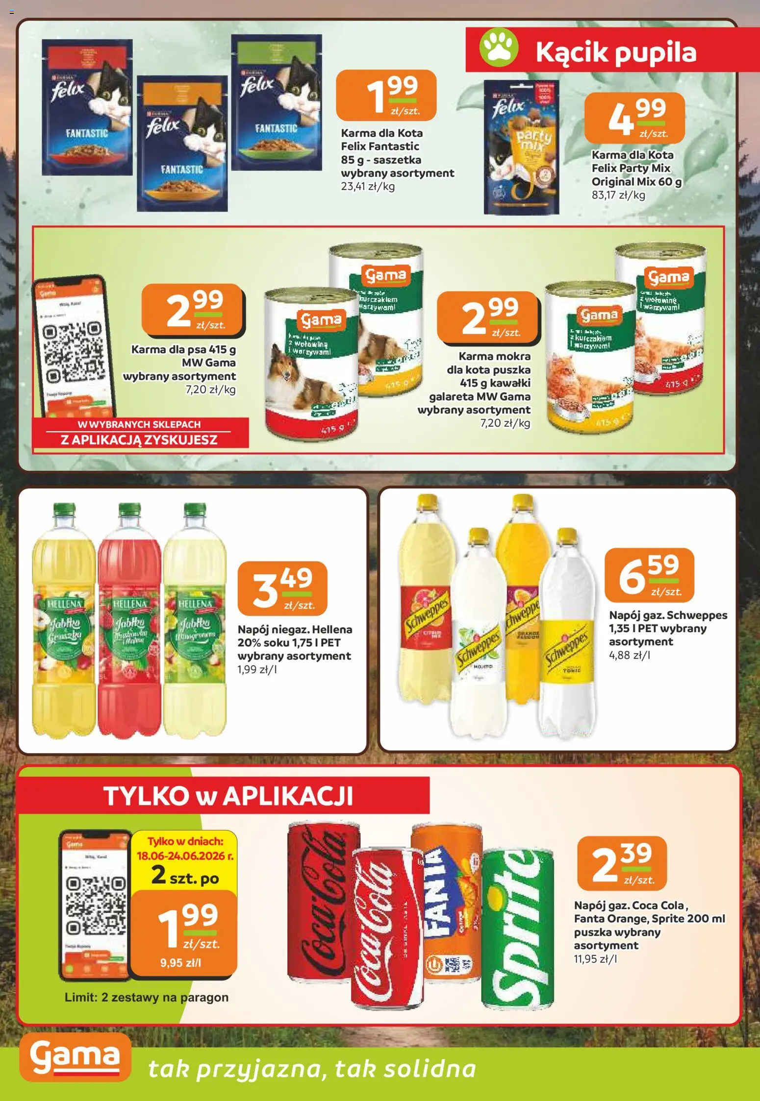 Gama gazetka od 18.06.2026 | Strona: 12 | Produkty: Sprite, Karma dla kota, Karma dla psa, Wołowina