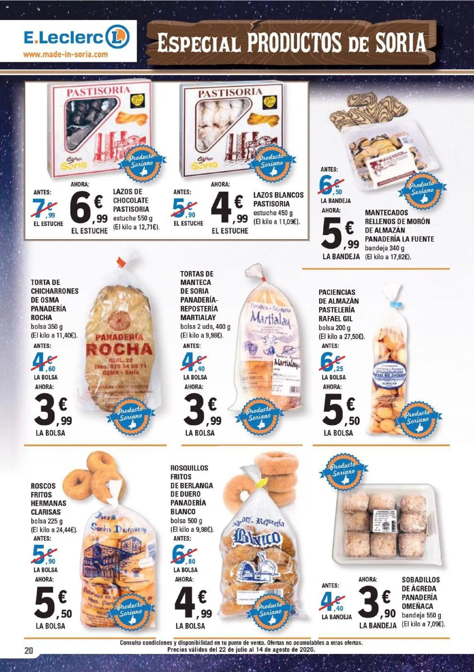 E.Leclerc Soria │ válido desde el 22/07/2026 | Página: 20 | Productos: Manteca, Chocolate, Panadería, Bandeja
