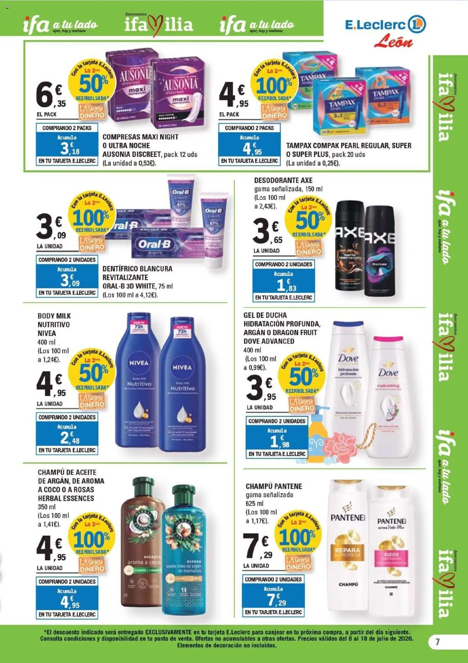 E.Leclerc folleto León │ válido desde el 08/07/2026 | Página: 7 | Productos: Desodorante, Τυρόπιτα, Γλυφιτζούρι, Ducha