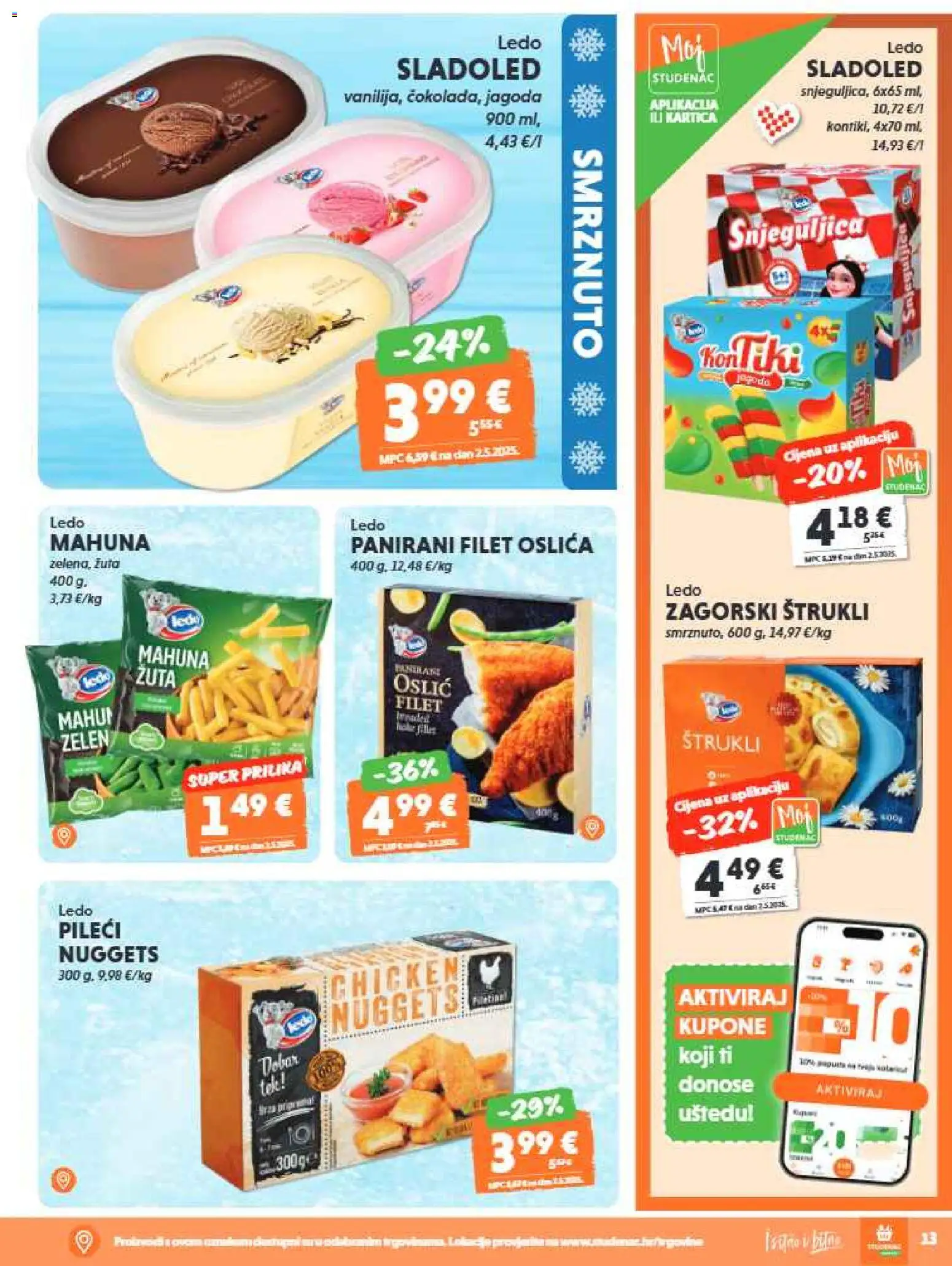 Studenac katalog | vrijedi od 29.07.2026 | Stranica: 13 | Proizvodi: Mahuna, Ledo, Sladoled, Oslić