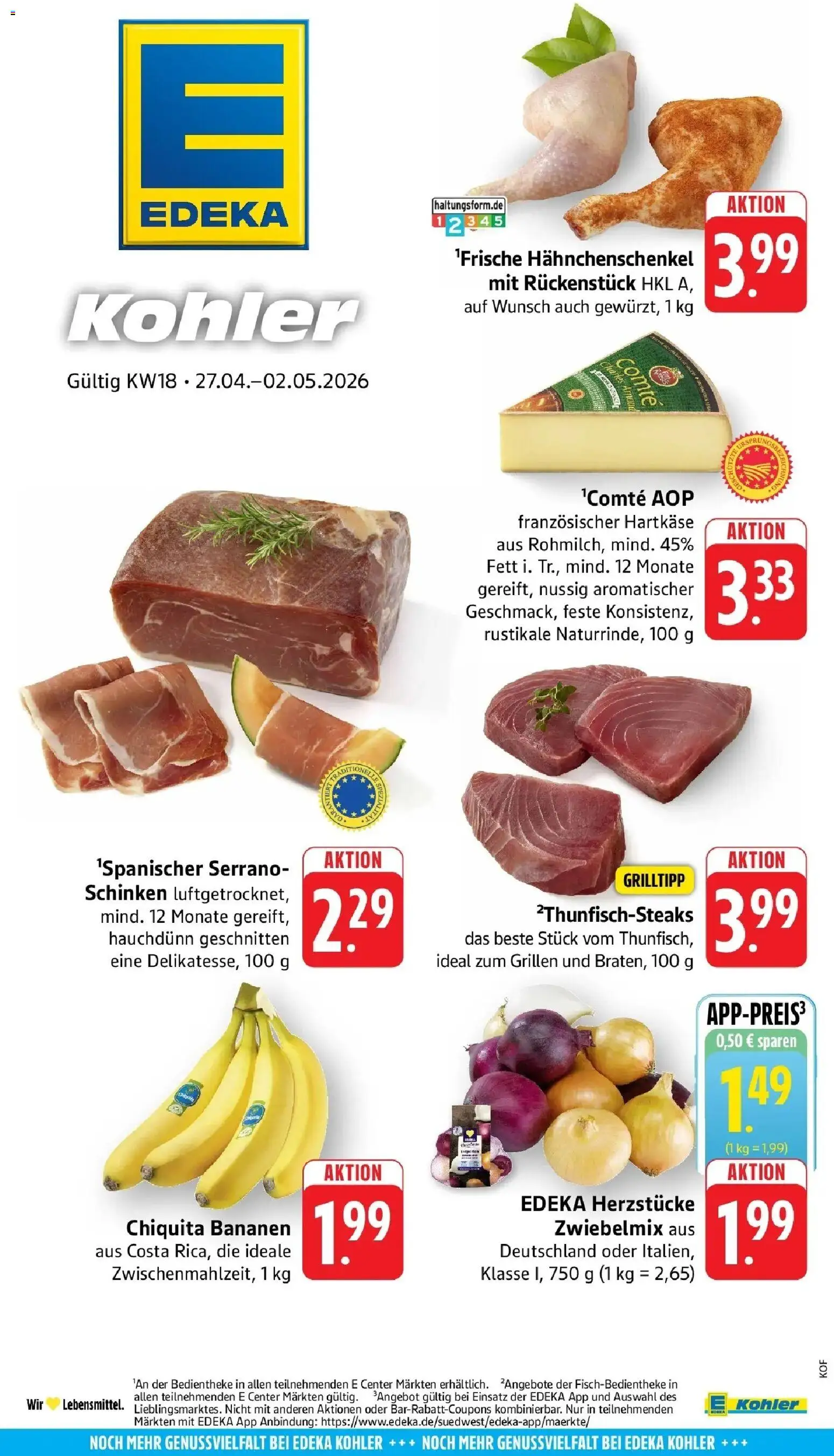 Angebote – gültig ab 27.04.2026 | Seite: 53 | Produkte: Hahnchenschenkel, Bananen, Schinken