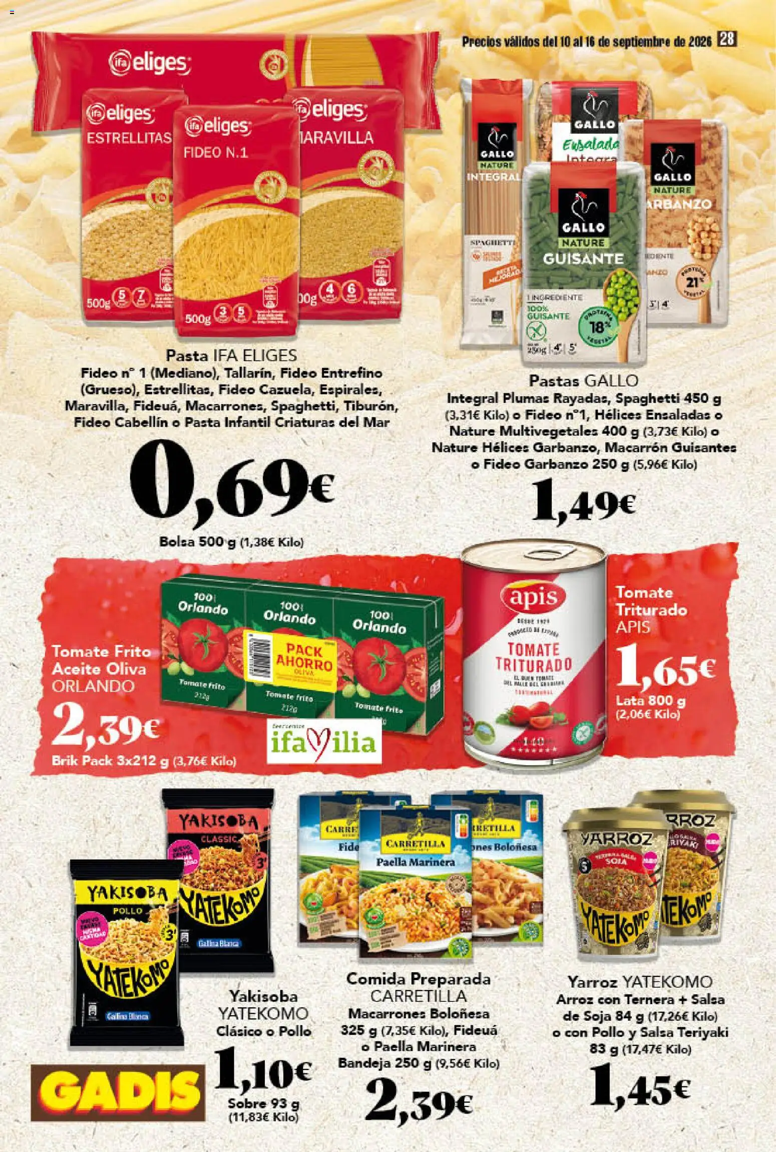 Gadis folleto │ válido desde el 10/09/2026 | Página: 28 | Productos: Tomate, Pasta, Bolsa, Pollo