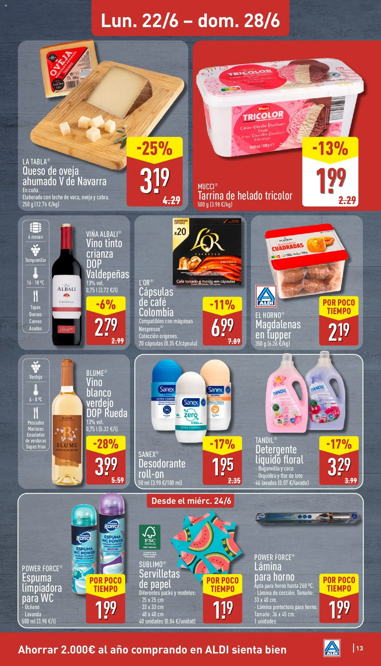 Aldi folleto Península │ válido desde el 22.06.2026 | Página: 13 | Productos: Queso de oveja, Helado, Detergente líquido, Κλειδαριά της πόρτας