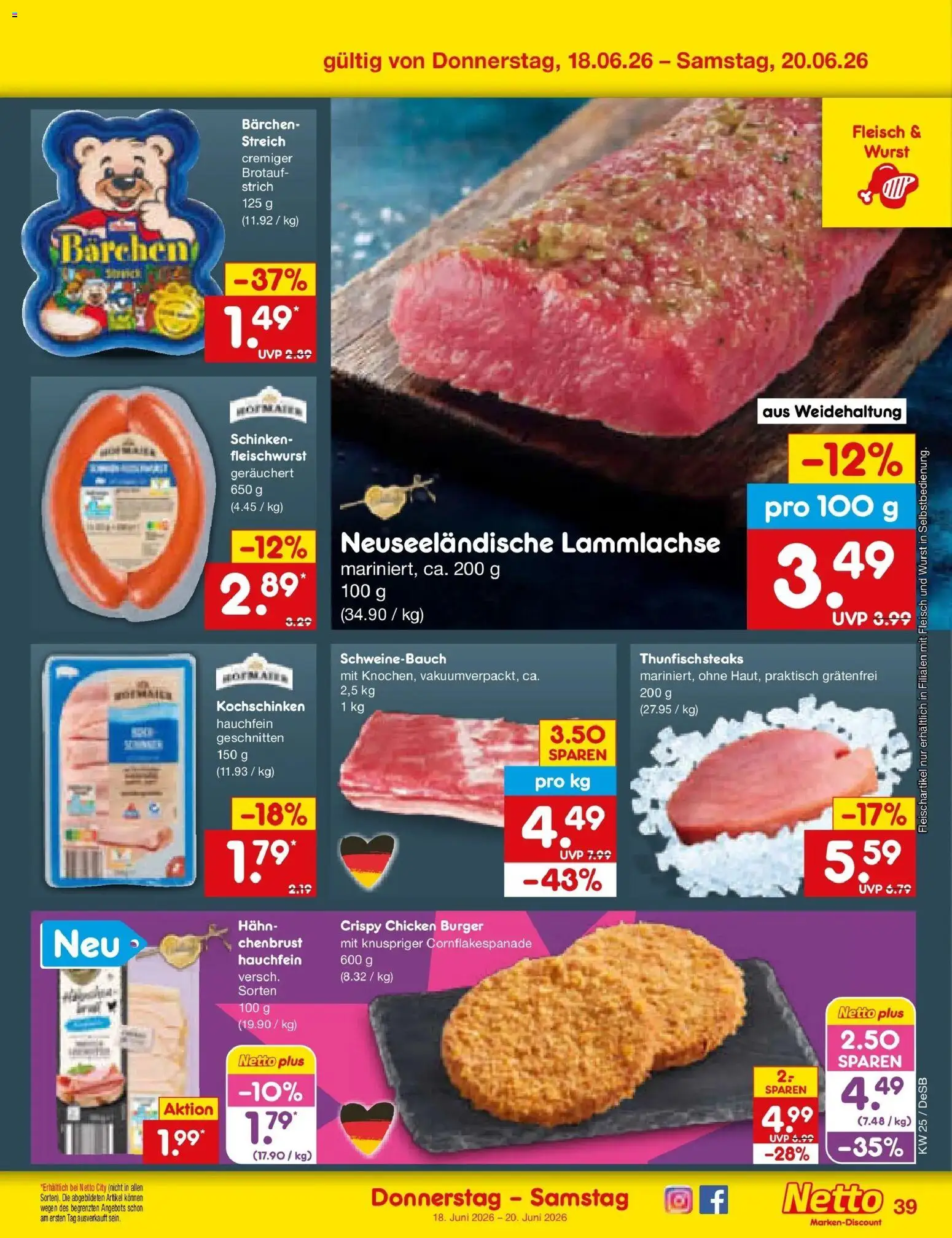 Netto Marken-Discount Prospekt Waiblingen-Bittenfeld – gültig ab 14.06.2026 | Seite: 51 | Produkte: Schweinebauch, Burger, Schinken, Fleisch