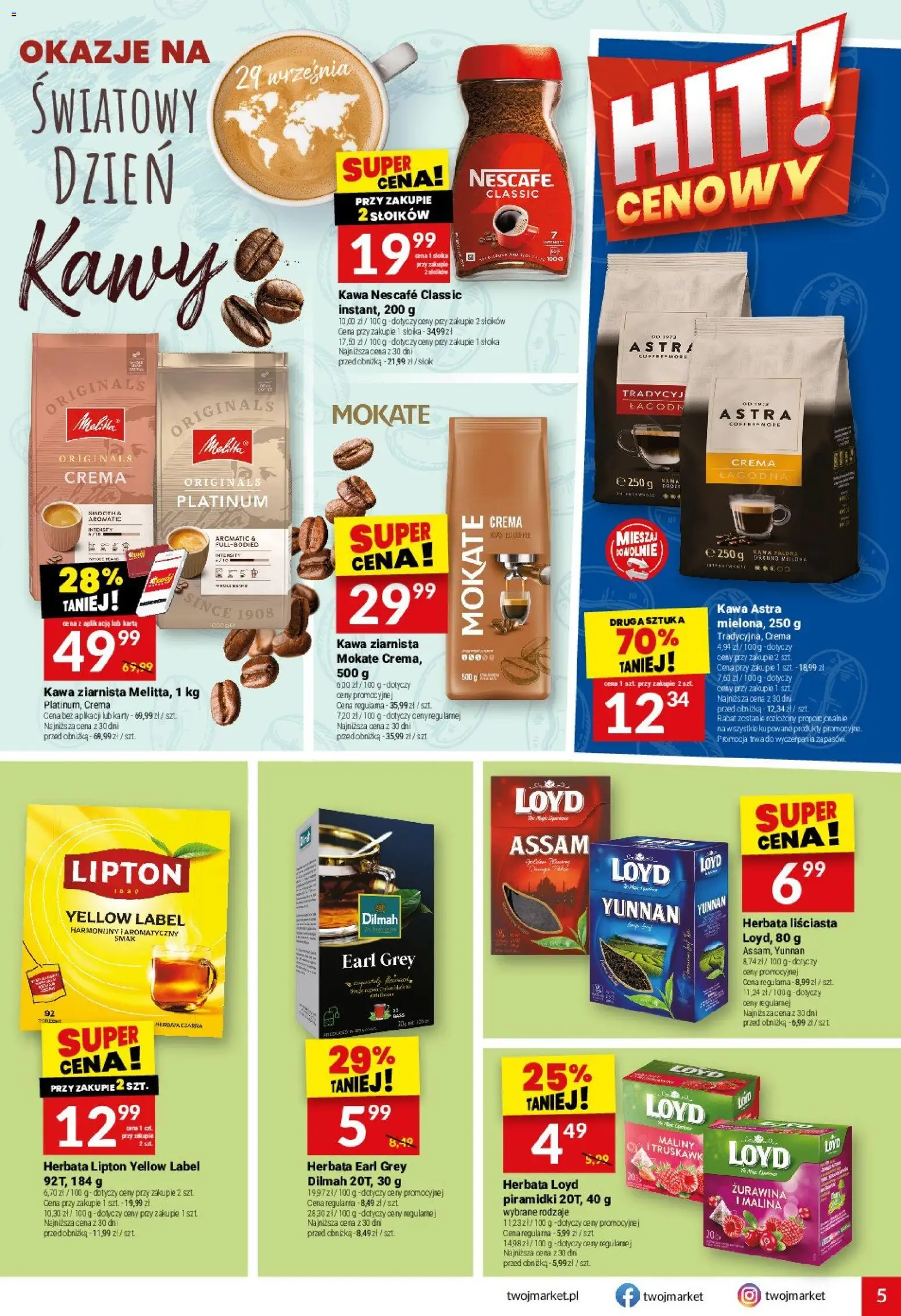 Twój Market gazetka od 23.09.2026 | Strona: 5 | Produkty: Karta, Kawa ziarnista, Herbata loyd, Herbata lipton