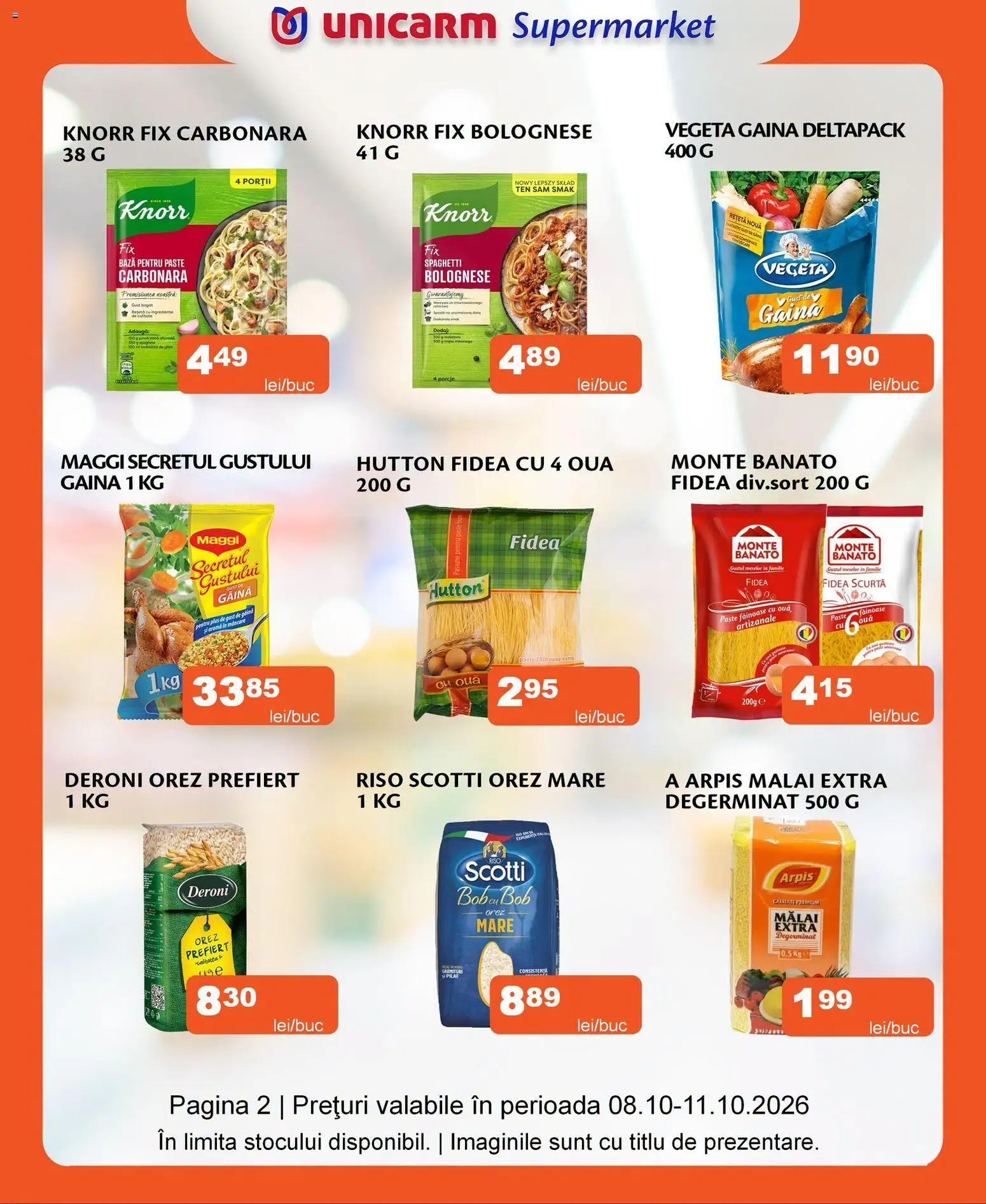 Noul catalog Unicarm – valabil de la 08.10.2026 | Pagină: 12 | Produse: Ouă, Mălai, Paste, Orez prefiert