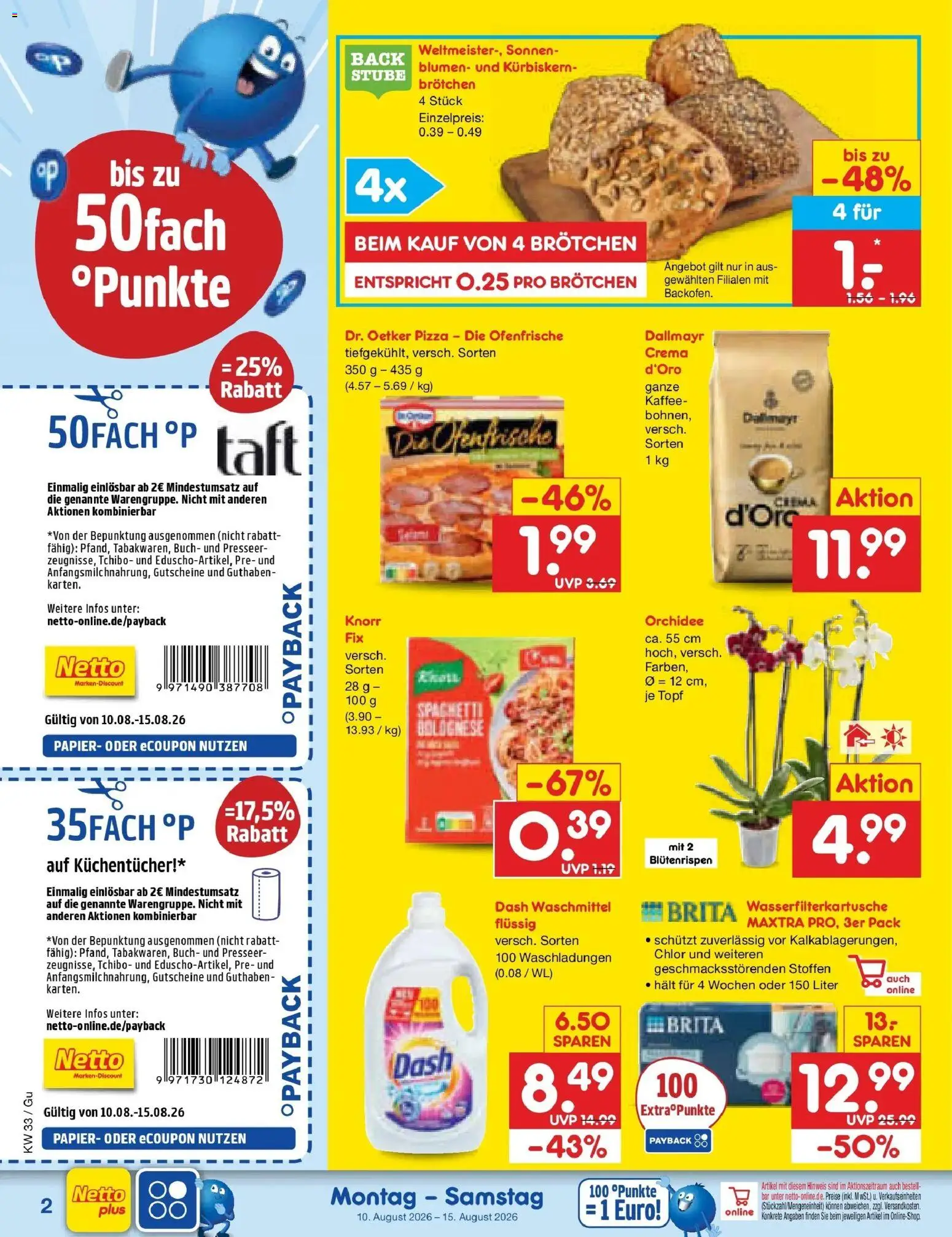 Netto Marken-Discount Prospekt Augustusburg (ab 10.08.2026) » Angebote | Seite: 2 | Produkte: Orchidee, Blumen, Dallmayr, Waschmittel
