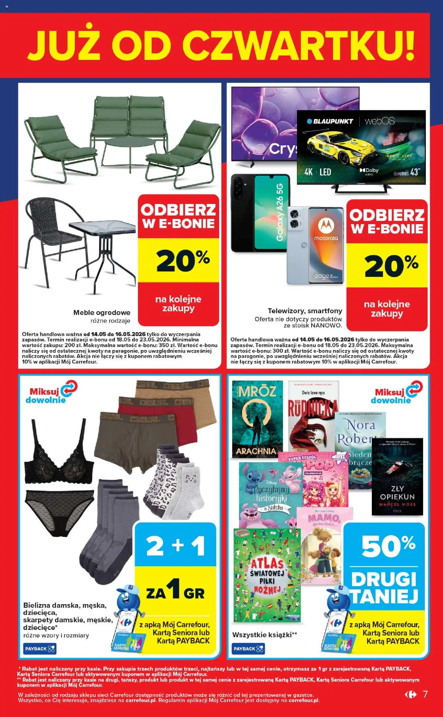 Carrefour gazetka - Weekend okazji od 14.05.2026 | Strona: 7 | Produkty: Karta, Bielizna, Skarpety, Meble ogrodowe