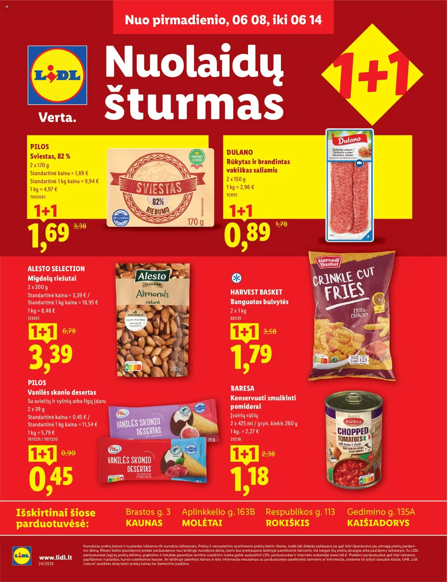 LIDL akcijos nuo 08.06.2026 | Puslapis: 1 | Prekių: Riešutai, Sviestas, Saliamis, Pomidorai