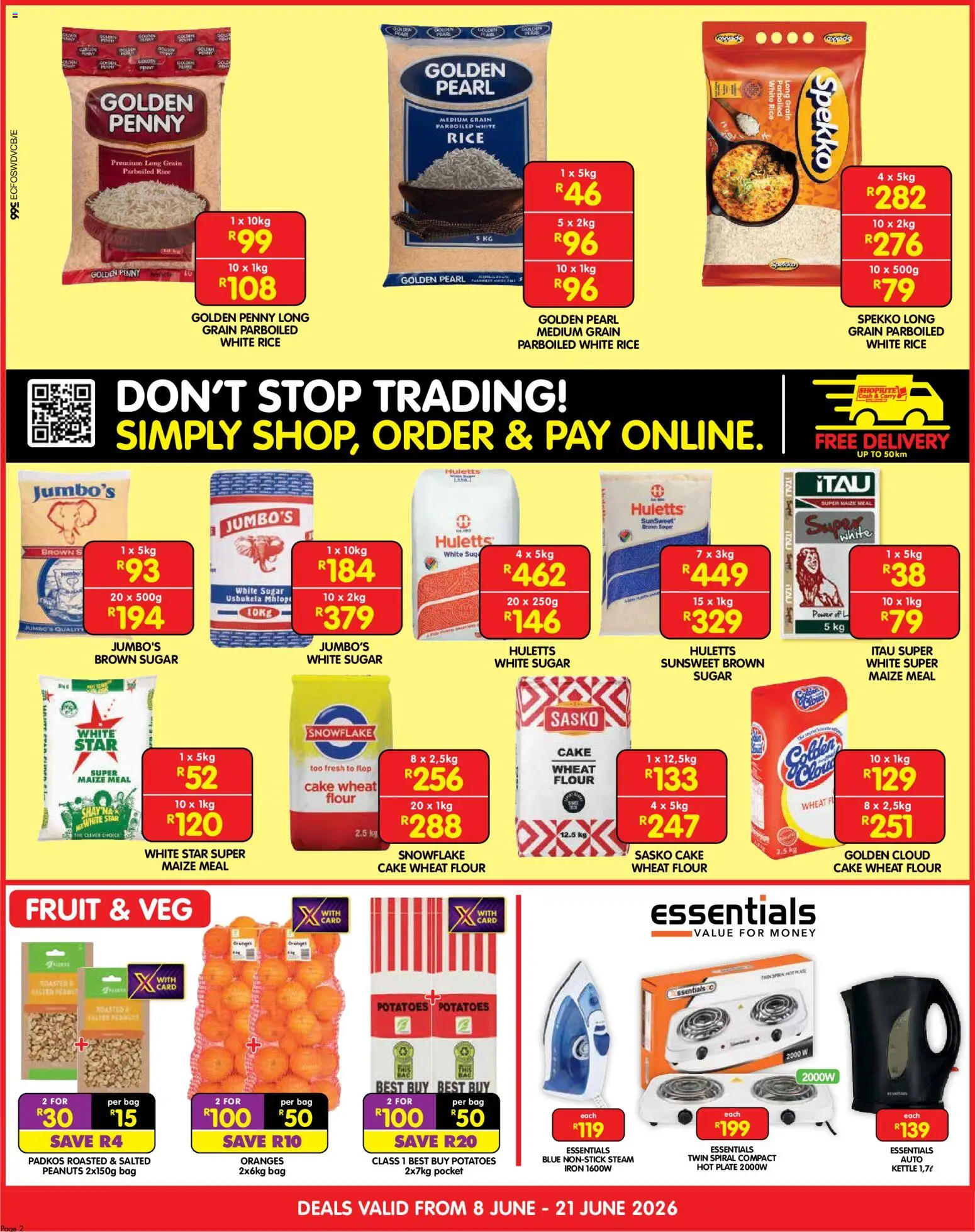 New Shoprite catalogue – valid from 08.06.2026 | Page: 2 | Products: Iron, Hot plate, Peanuts, Sugar