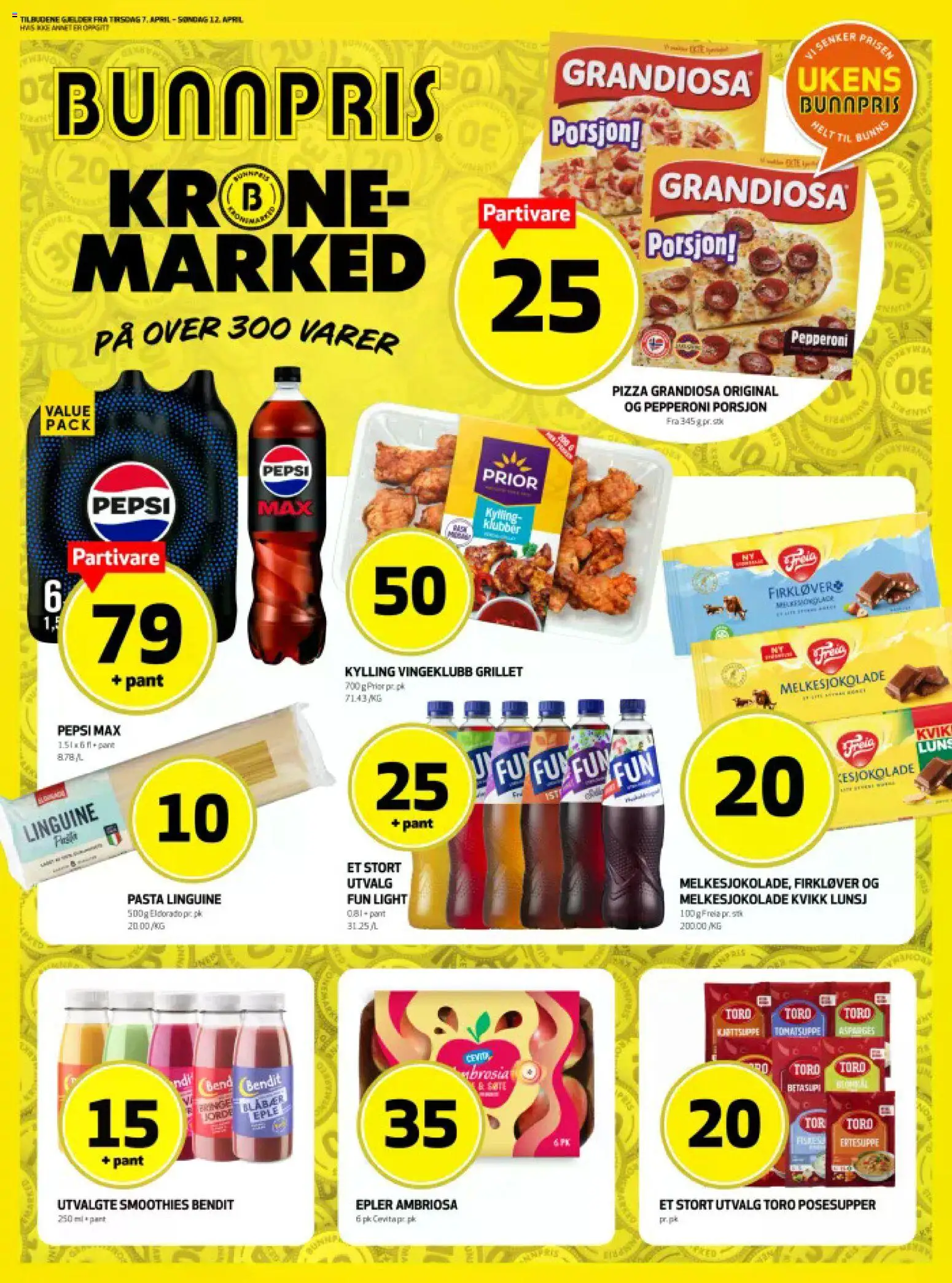 {H1} | Side: 1 | Produkter: Pasta, Asparges, Tomatsuppe, Kvikk Lunsj