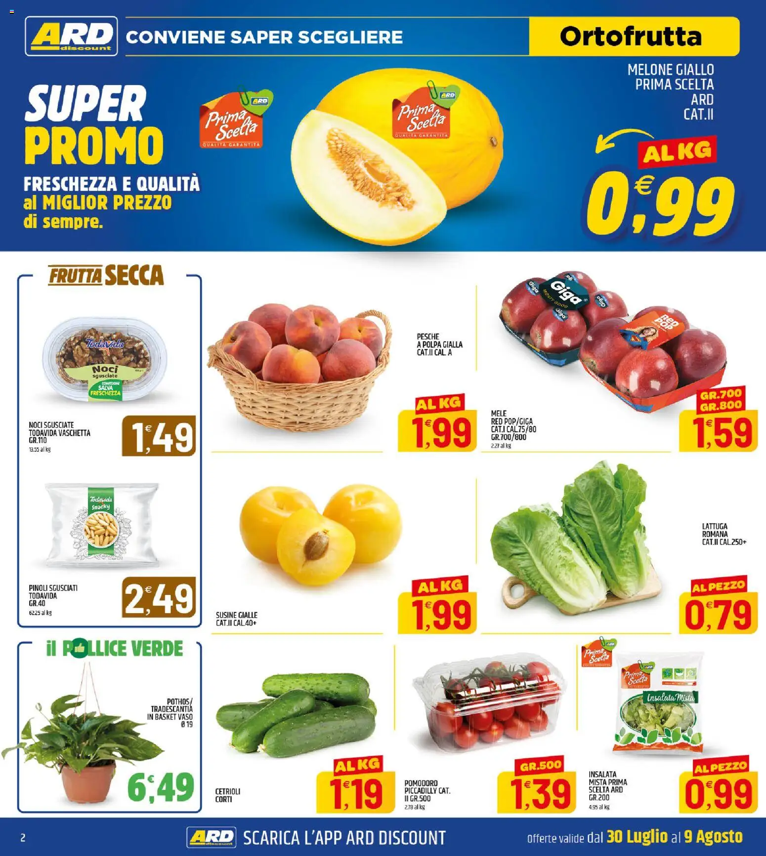 Volantino ARD Discount del 30/07/2026 | Pagina: 2 | Prodotti: Mele, Insalata, Frutta, Vaso