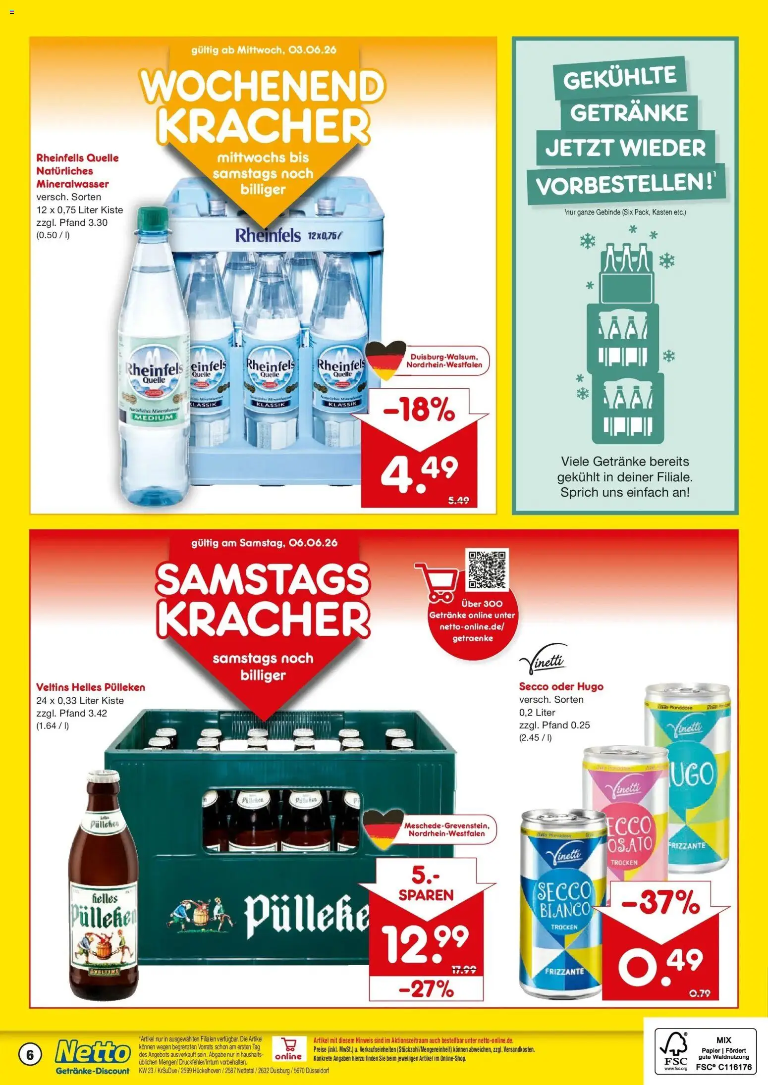 Netto Marken-Discount Prospekt Hückelhoven-Baal – gültig ab 01.06.2026 | Seite: 6 | Produkte: Helles pulleken, Mineralwasser, Hugo, Veltins