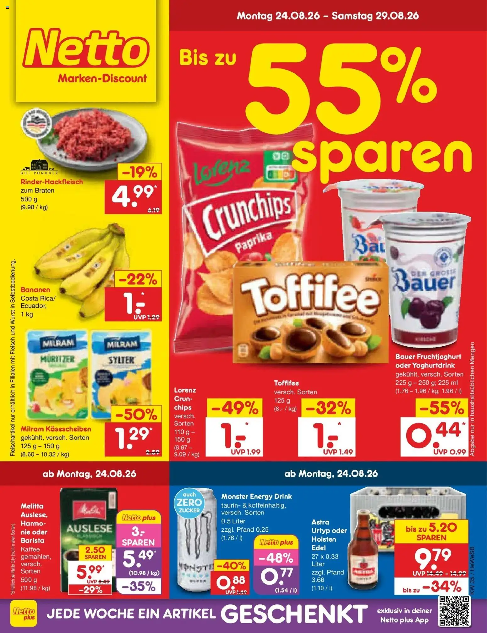 Netto Marken-Discount Prospekt Hamburg (ab 24.08.2026) » Angebote | Seite: 1 | Produkte: Fruchtjoghurt, Paprika, Milram, Wurst