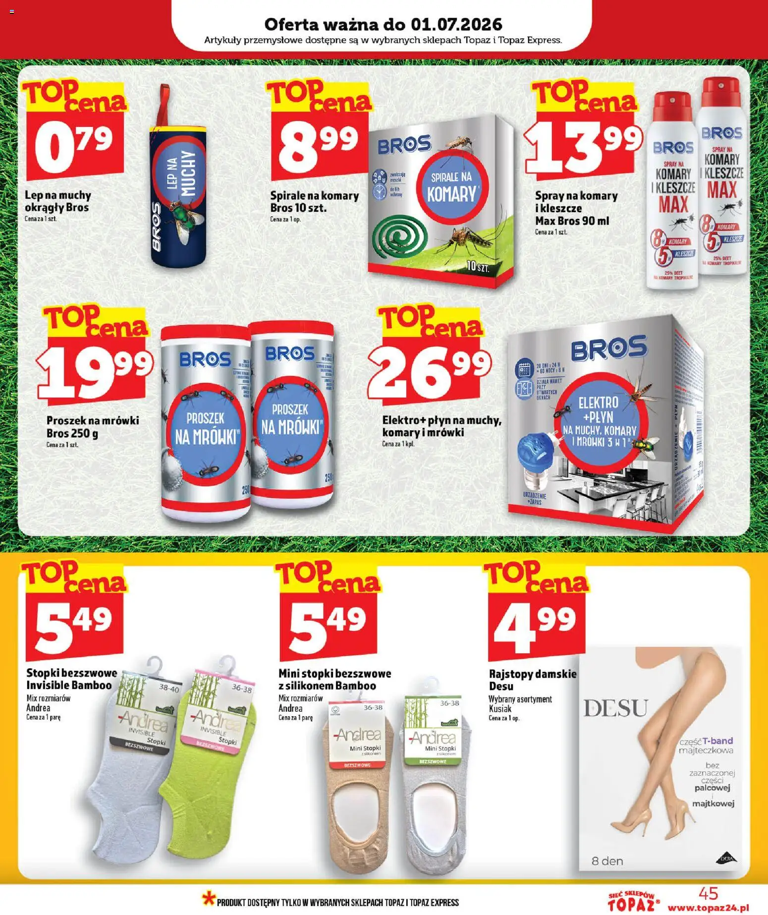 Topaz gazetka - MAZ od 25.06.2026 | Strona: 45 | Produkty: Rajstopy, Artykuły przemysłowe, Lep na muchy