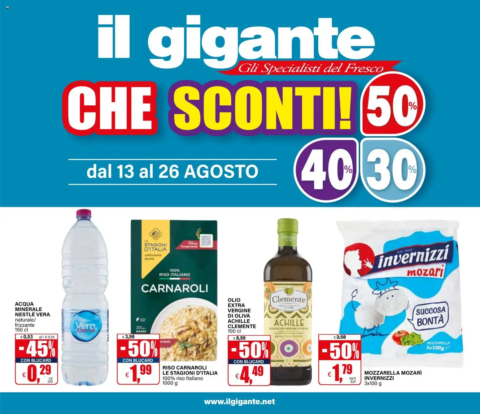 Volantino Il Gigante del 30/07/2026 | Pagina: 1 | Prodotti: Riso, Acqua, Mozzarella, Acqua minerale