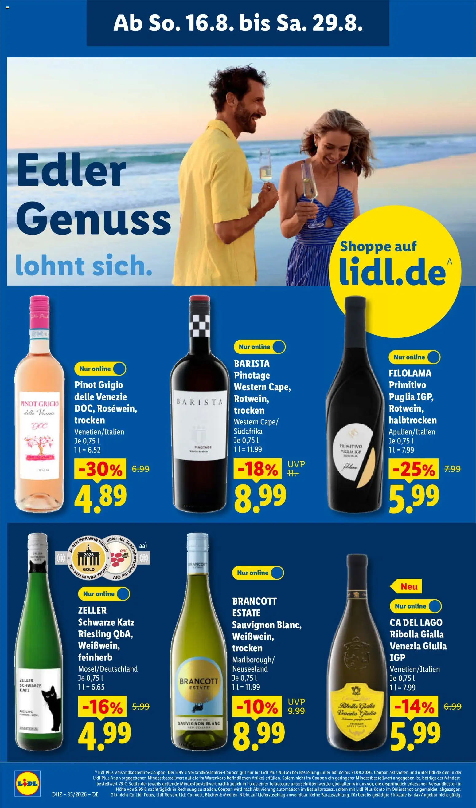 Lidl Německo leták od 24.08.2026 | Strana: 28 | Produkty: Primitivo Puglia, Primitivo, Riesling, Pinot Grigio