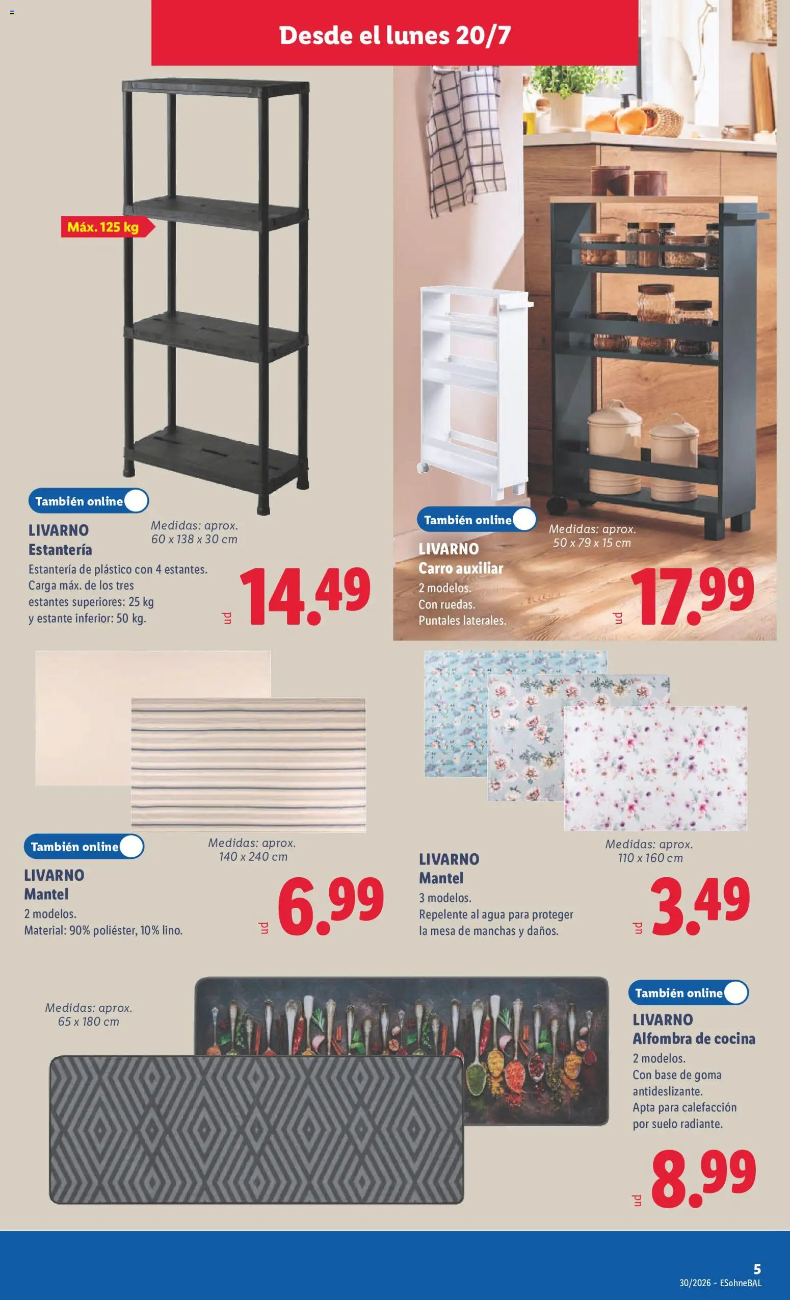Lidl folleto de bazar │ válido desde el 20/07/2026 | Página: 17 | Productos: Cocina, Estante, Mesa, Alfombra