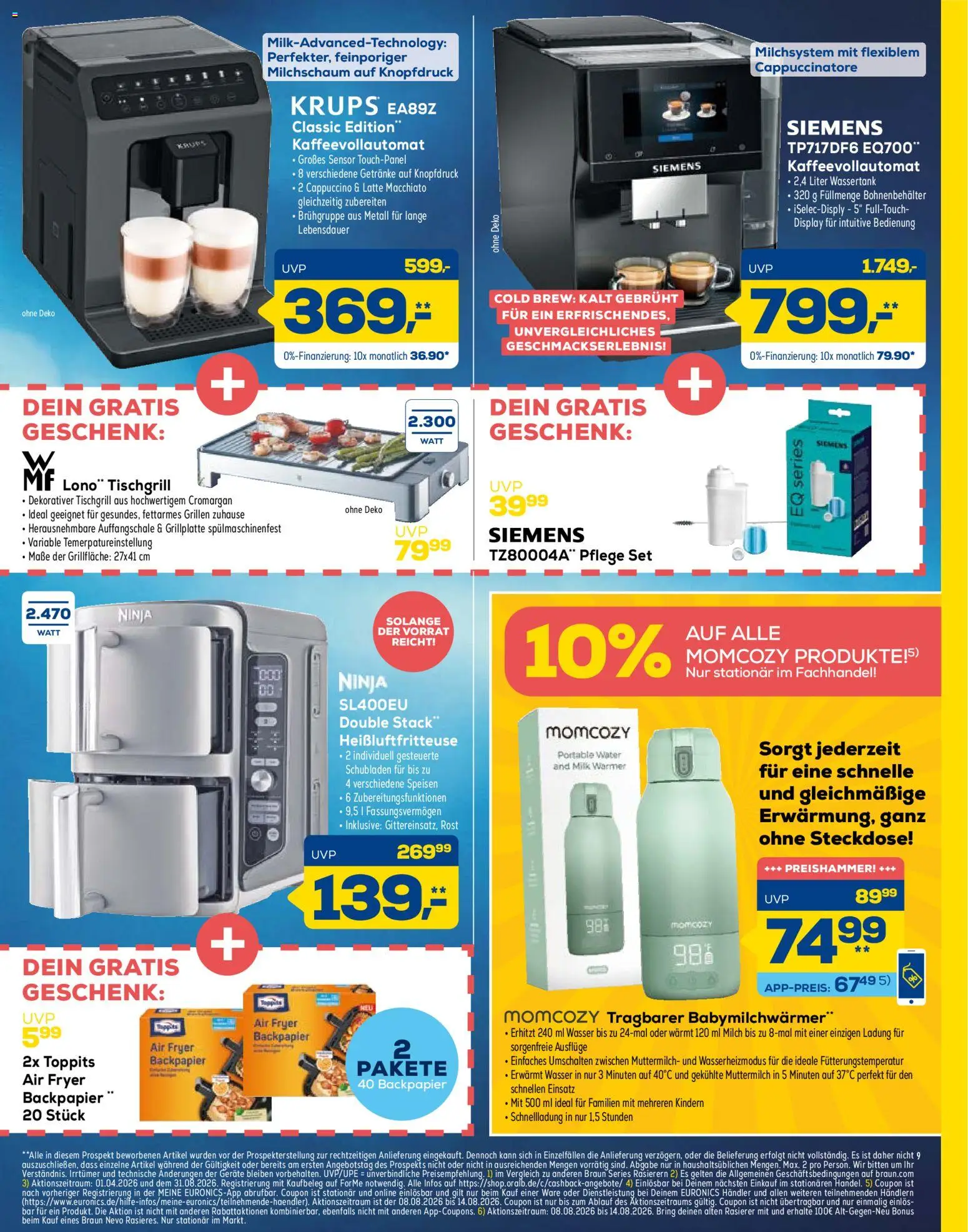 Euronics Prospekt – gültig ab 08.08.2026 | Seite: 9 | Produkte: Rasierer, Milch, Steckdose, Heißluftfritteuse